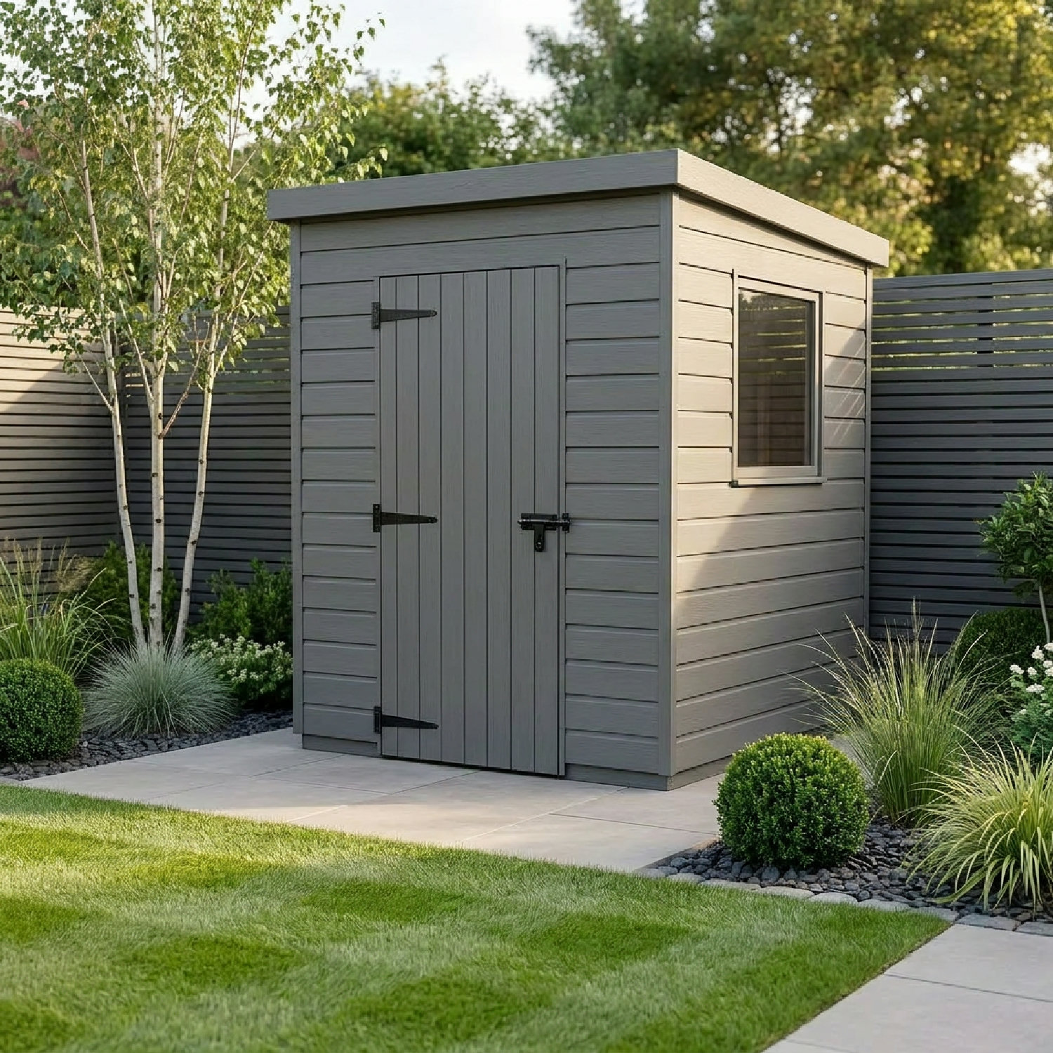 6x6 Pent Composite Shed (Single Door, With Windows)