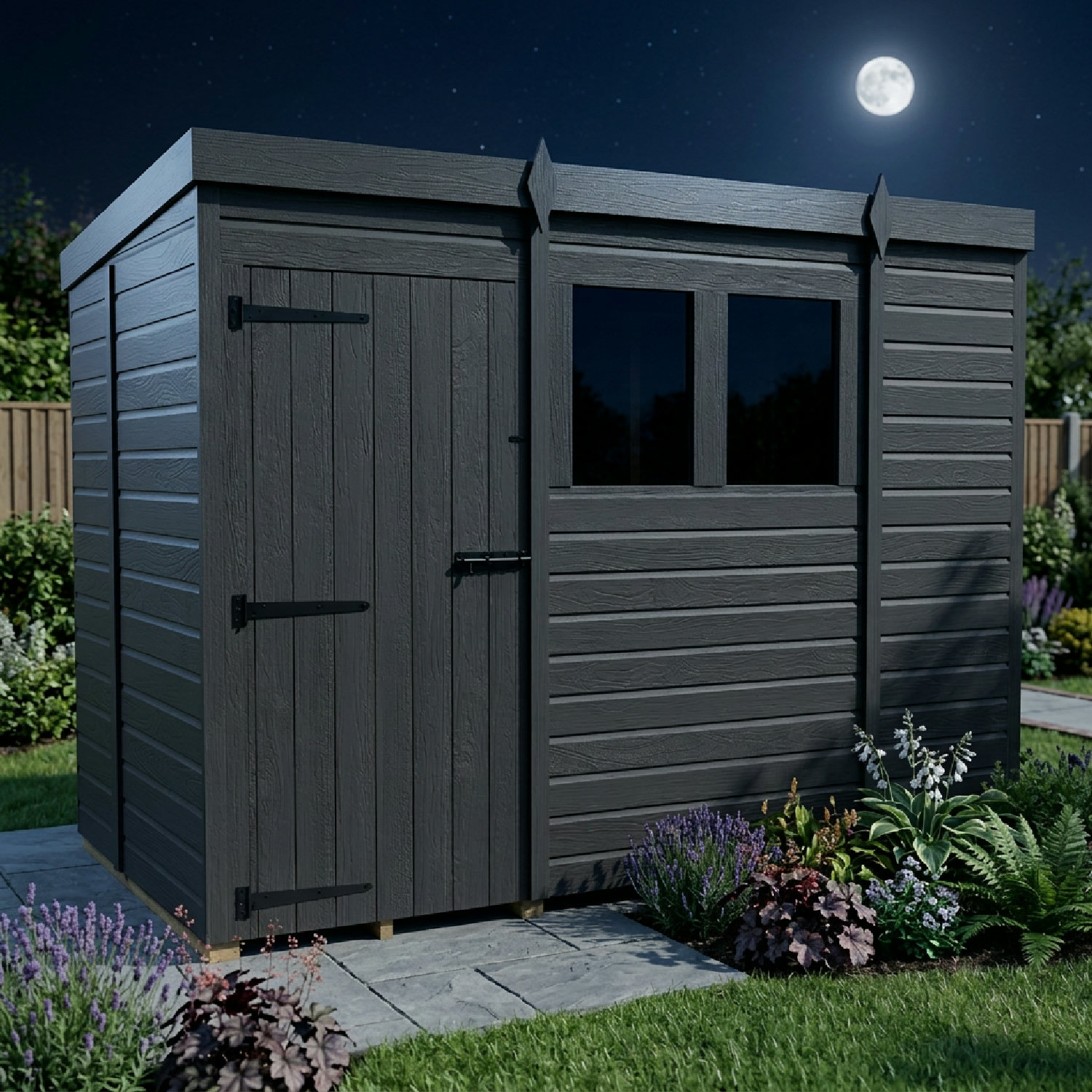 9x5 Pent Composite Shed (Single Door, With Windows)