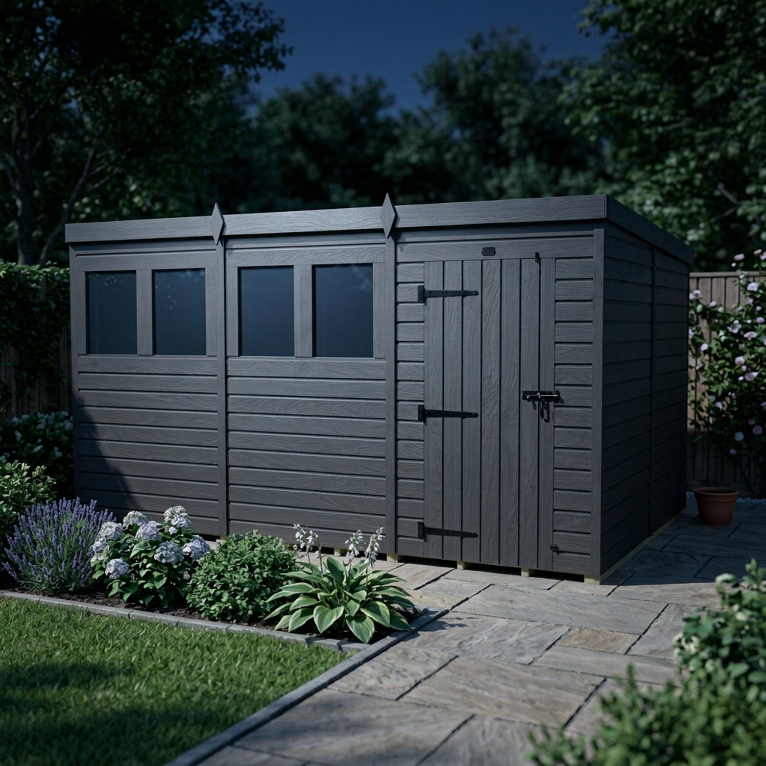 12x8 Pent Composite Shed (Single Door, With Windows)