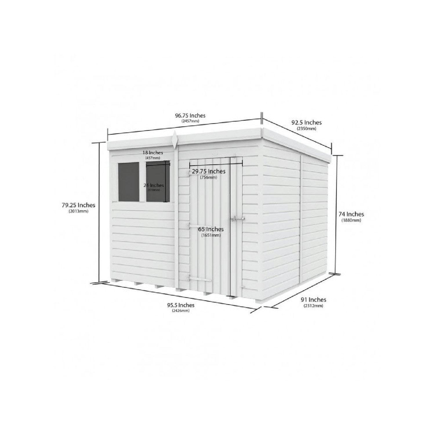 8x8 Pent Composite Shed (Single Door, No Windows)