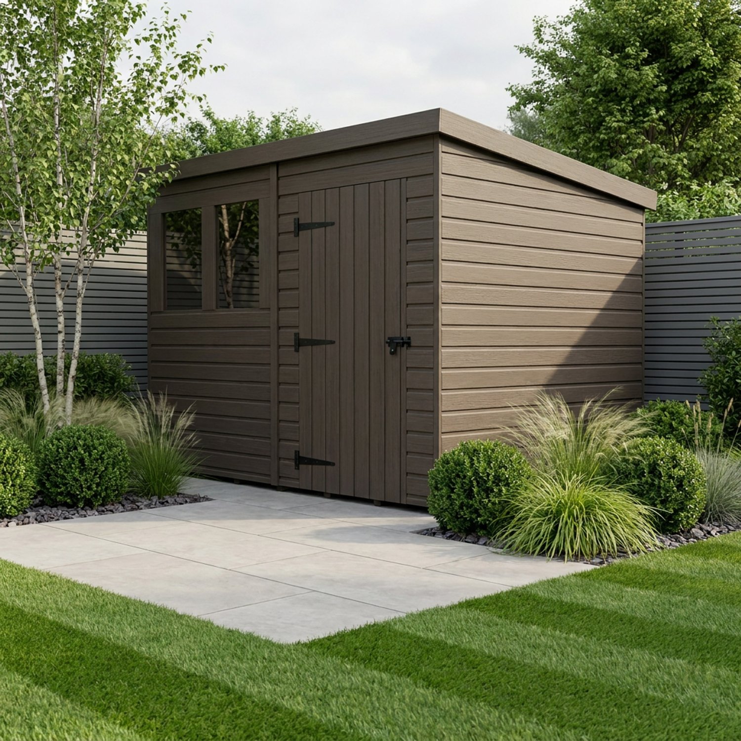 8x7 Pent Composite Shed (Single Door, With Windows)