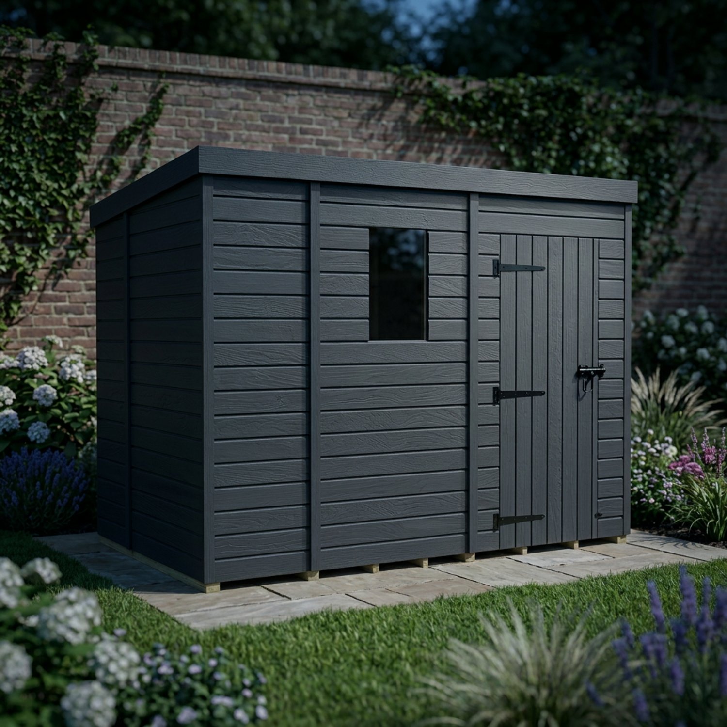 9x6 Pent Composite Shed (Single Door, With Windows)