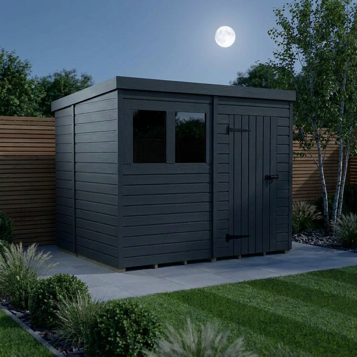 8x6 Pent Composite Shed (Single Door, With Windows)