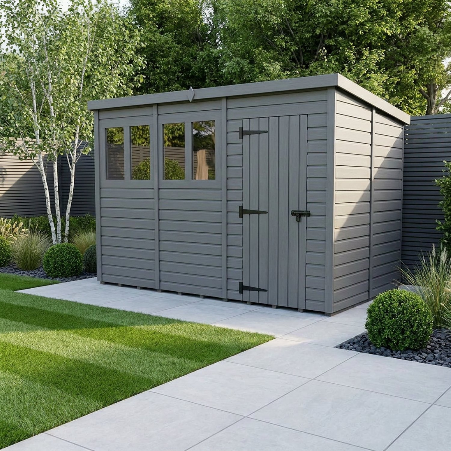 12x6 Pent Composite Shed (Single Door, With Windows)