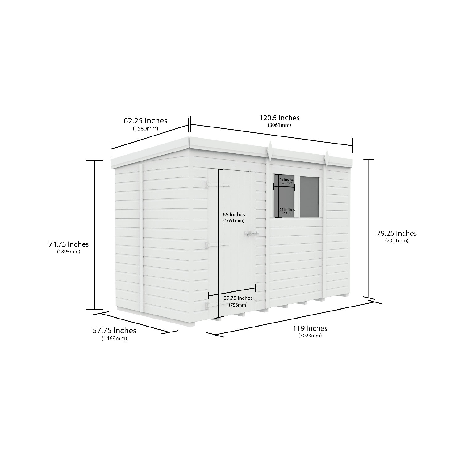 10x5 Pent Composite Shed (Single Door, With Windows)