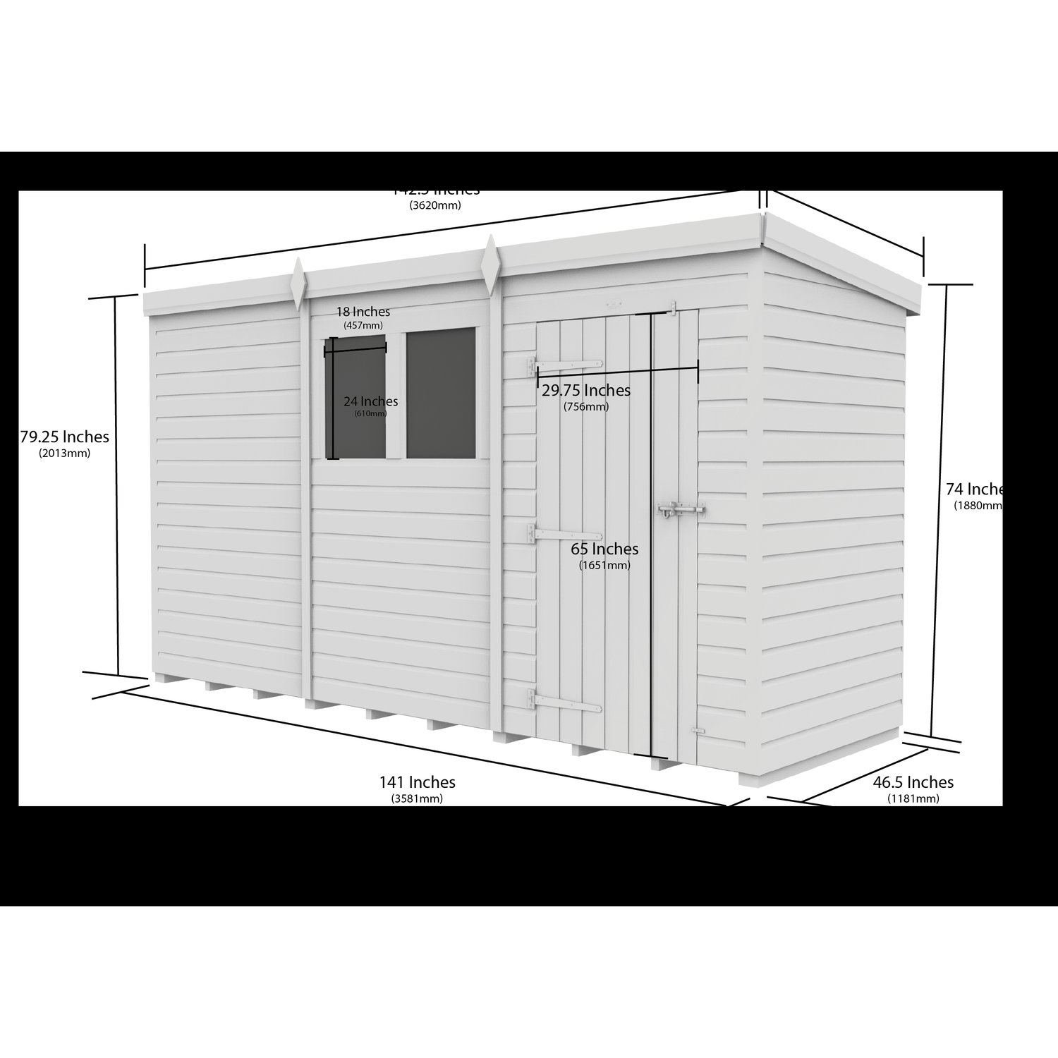12x4 Pent Composite Shed (Single Door, With Windows)