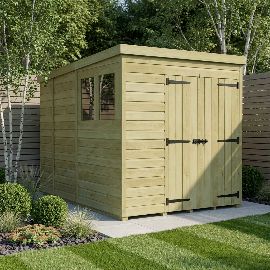 6 x 9 Pent Shed (Double Door, With Windows)