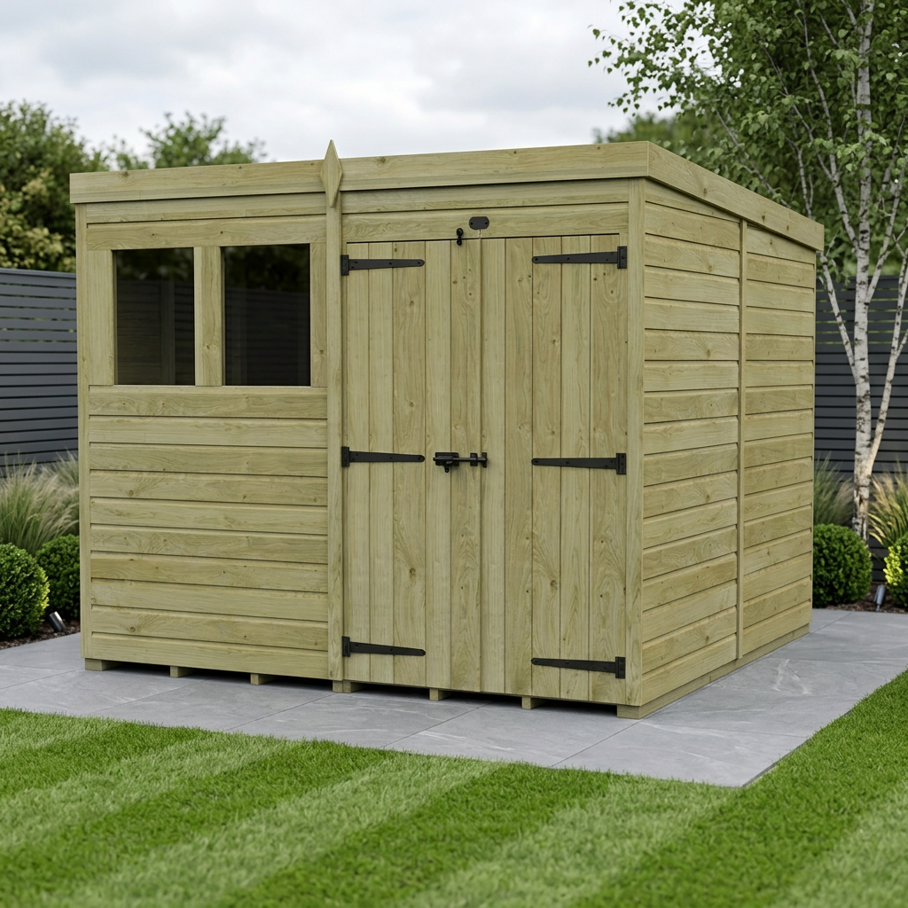 8 x 10 Pent Shed (Double Door, With Windows)