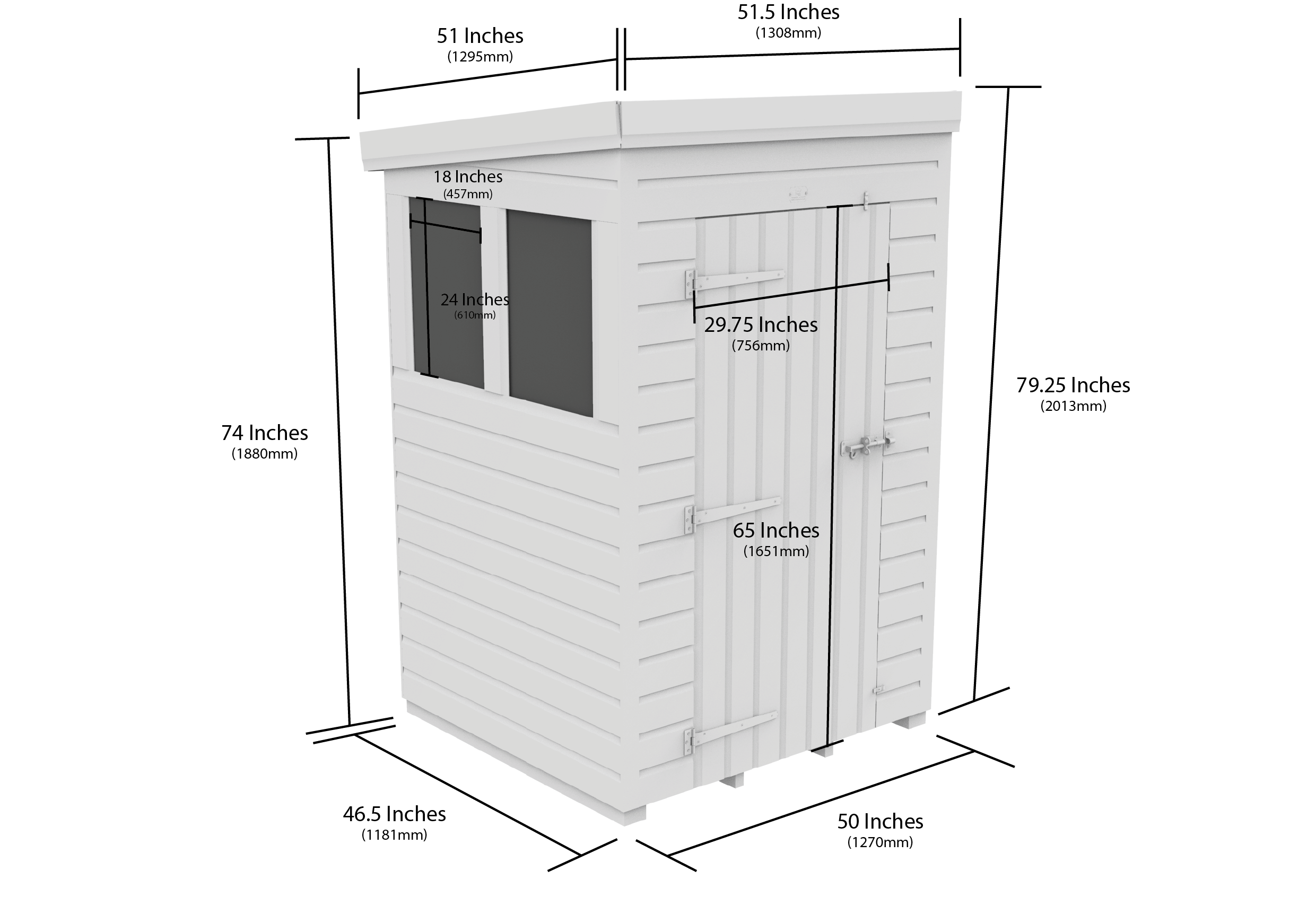 4x4 Pent Composite Shed (Single Door, With Windows)