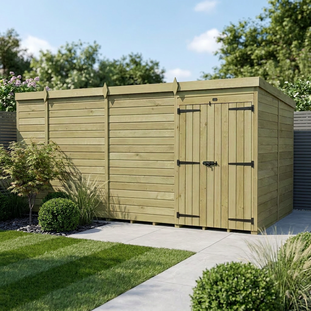 13 x 7 Pent Shed (Double Door, No Windows)