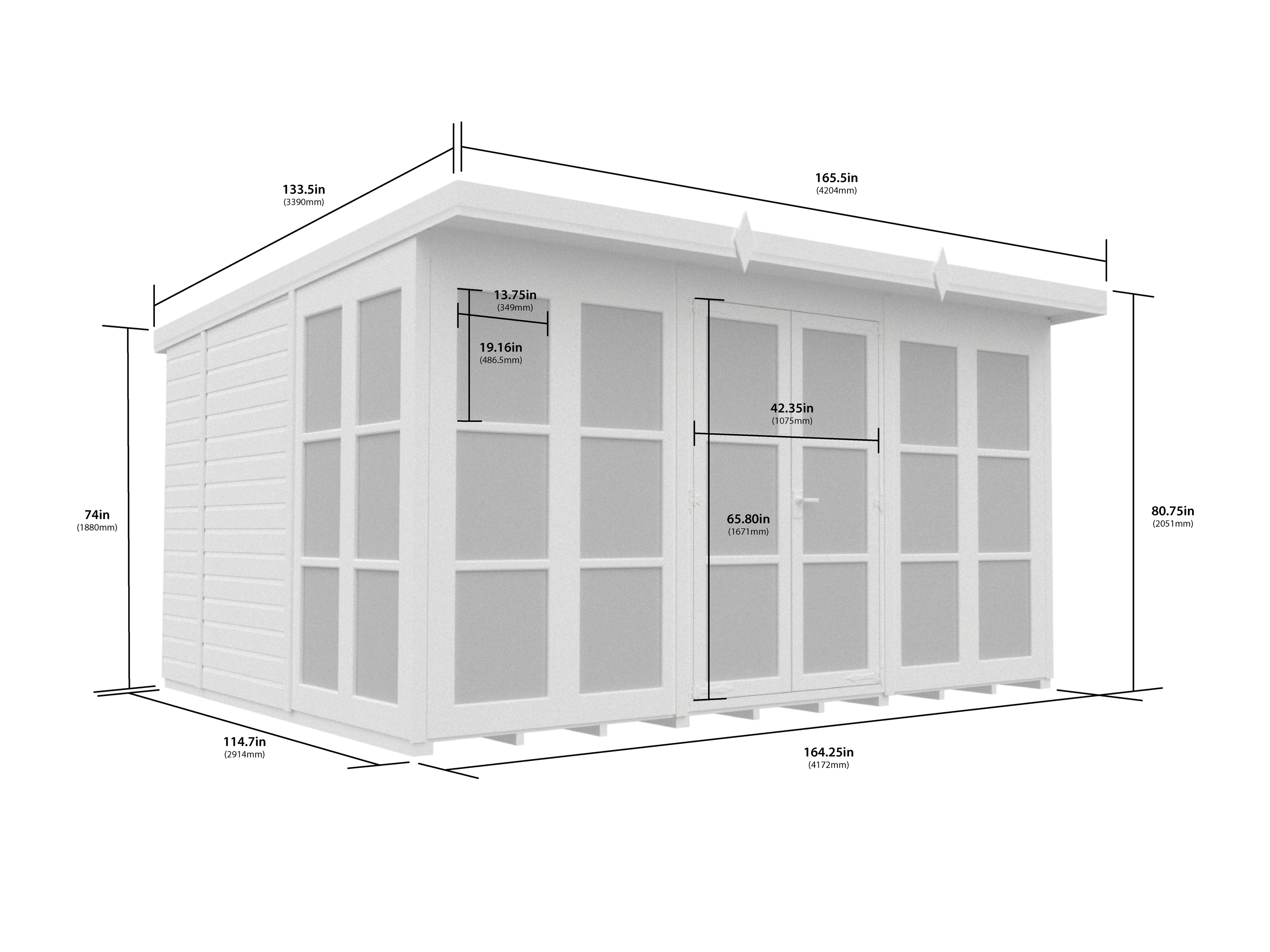 12 x 10 Georgian Window Pent Summer House