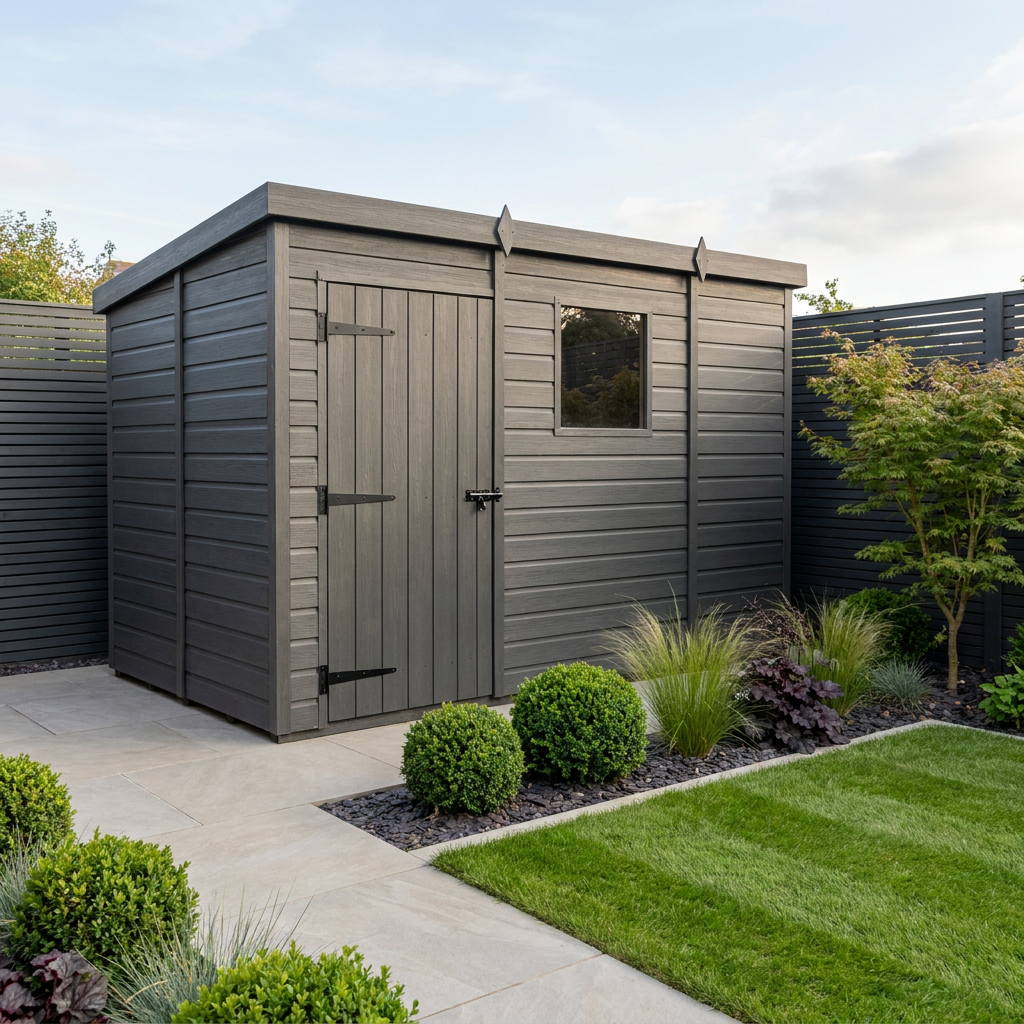9x7 Pent Composite Shed (Single Door, With Windows)