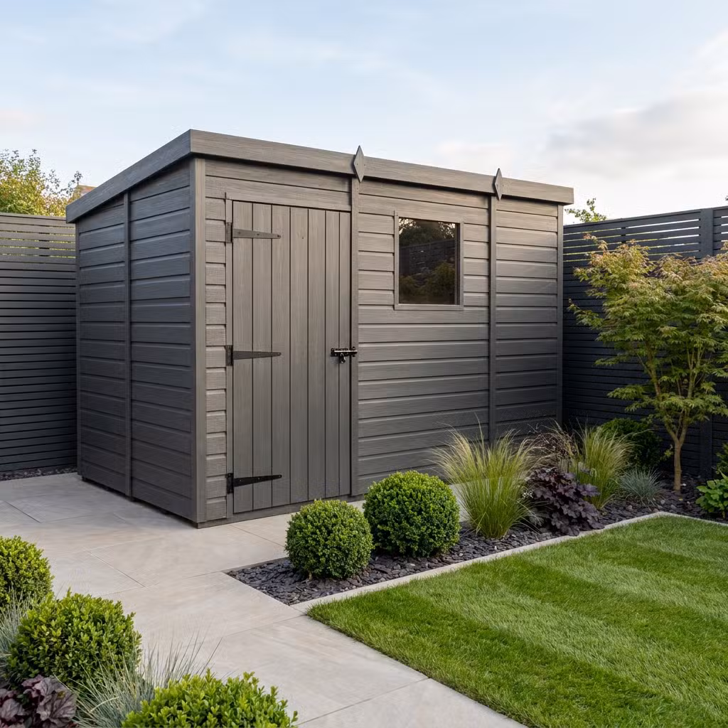 9x7 Pent Composite Shed (Single Door, With Windows)