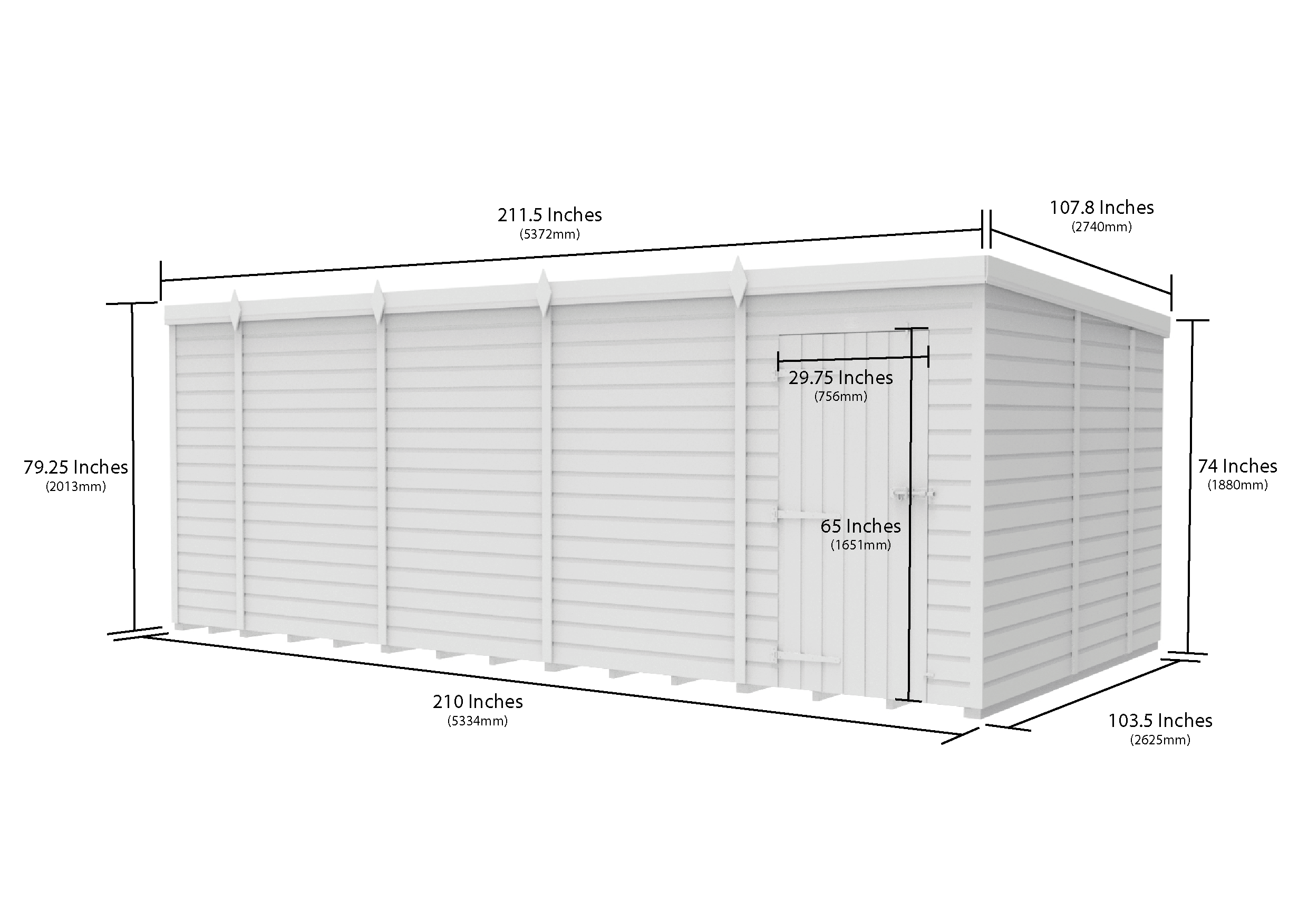 18 x 9 Pent Shed (Single Door, No Windows)