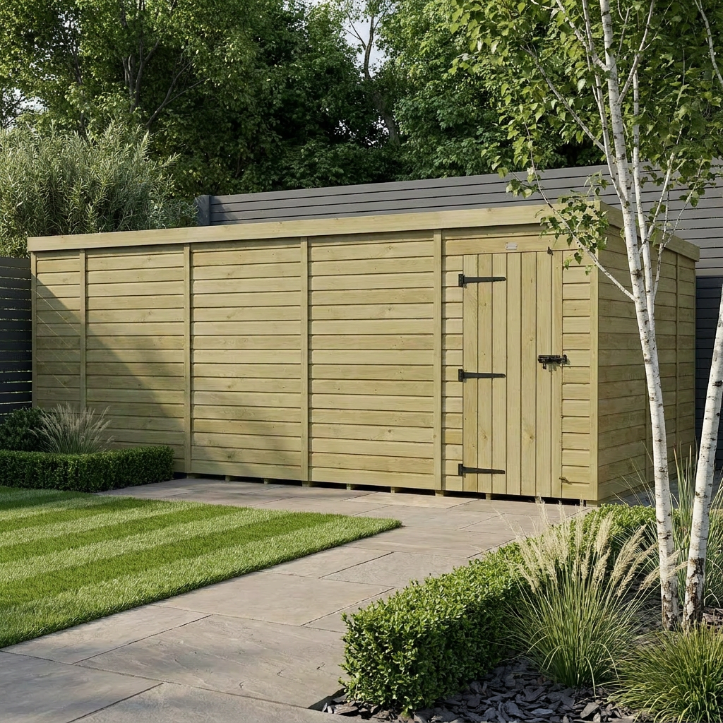 18 x 9 Pent Shed (Single Door, No Windows)