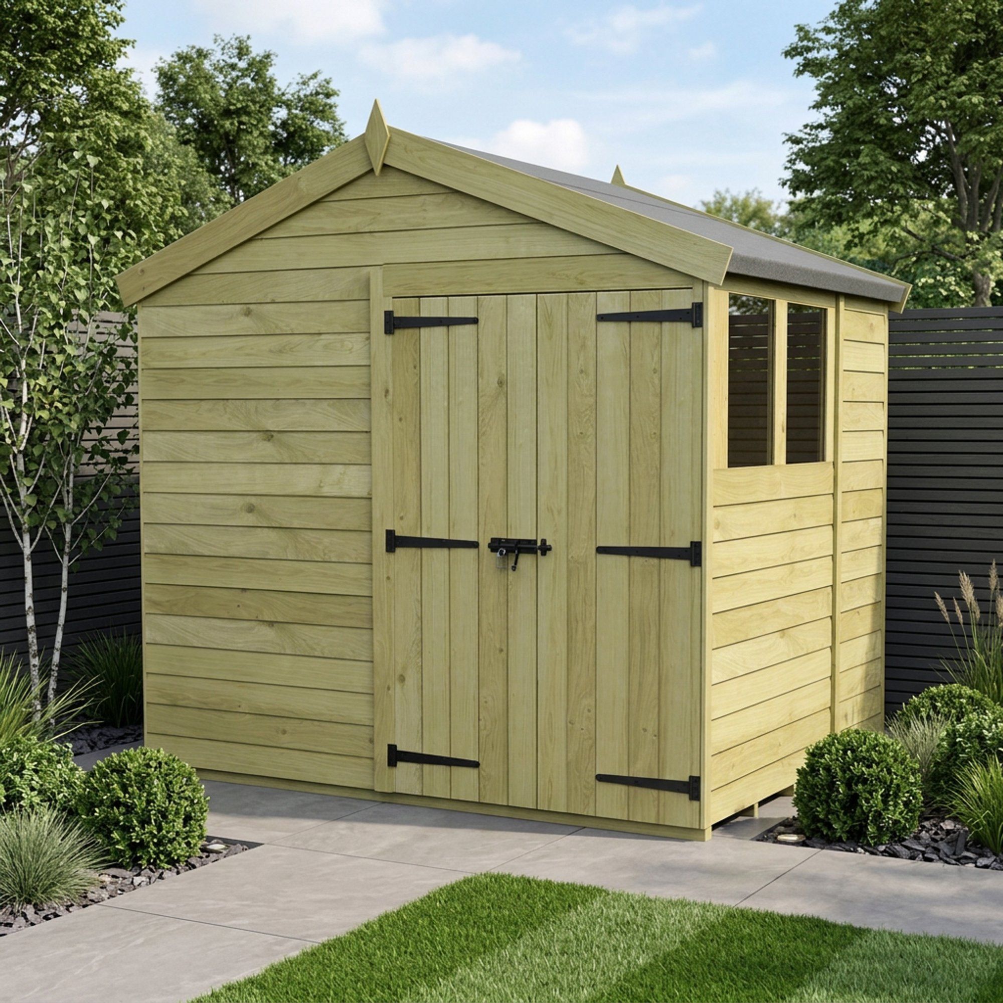 8 x 7 Apex Shed (Double Door, With Windows)