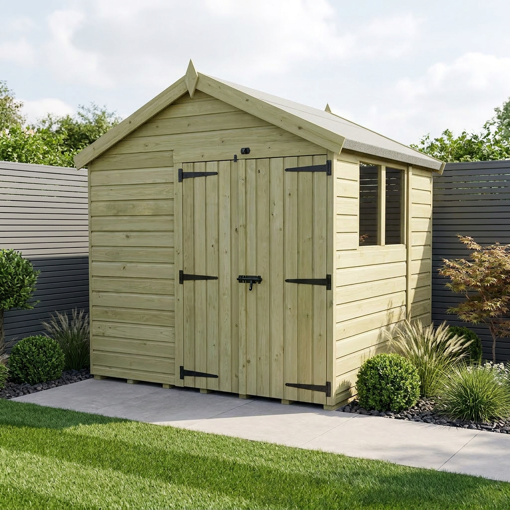 8 x 7 Apex Shed (Double Door, With Windows)