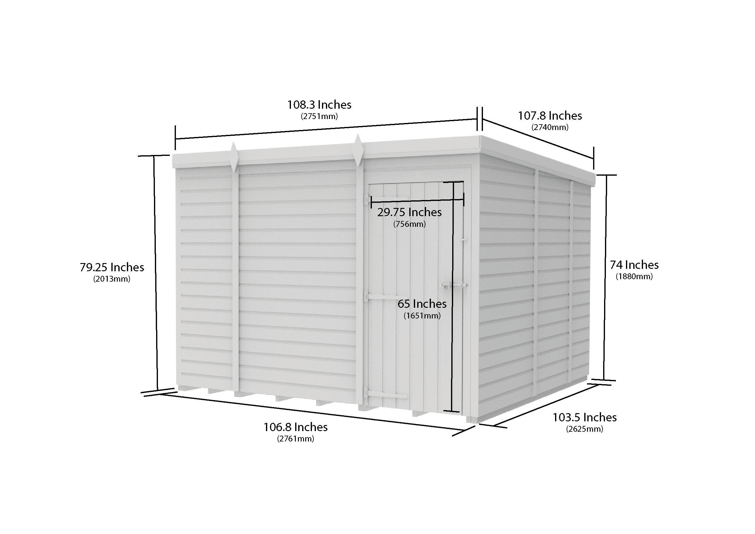 9 x 9 Pent Shed (Single Door, No Windows)