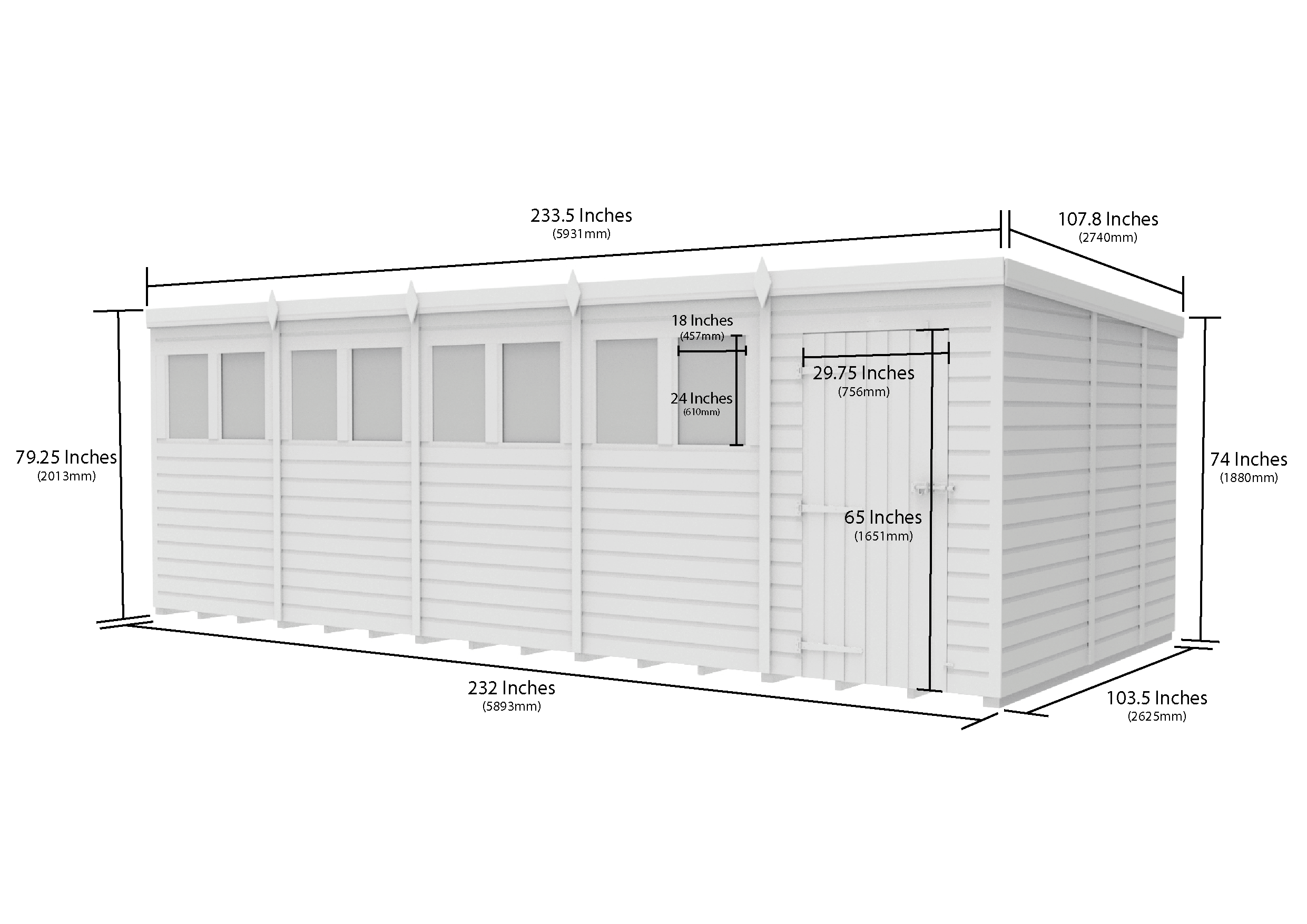 20 x 9 Pent Shed (Single Door, With Windows)