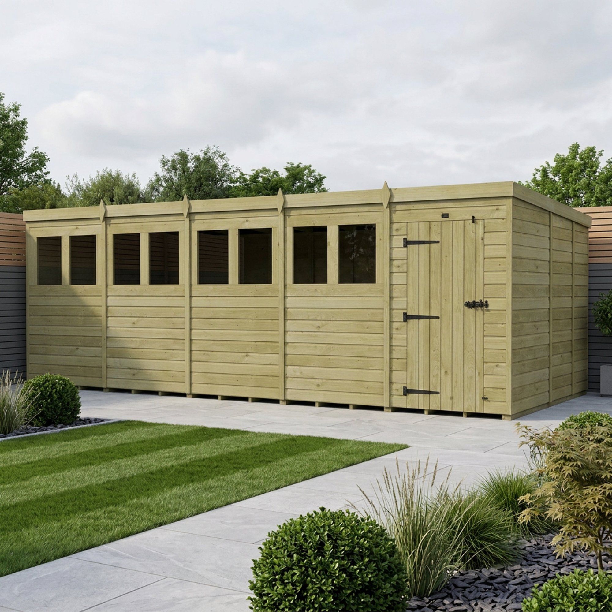 20 x 9 Pent Shed (Single Door, With Windows)