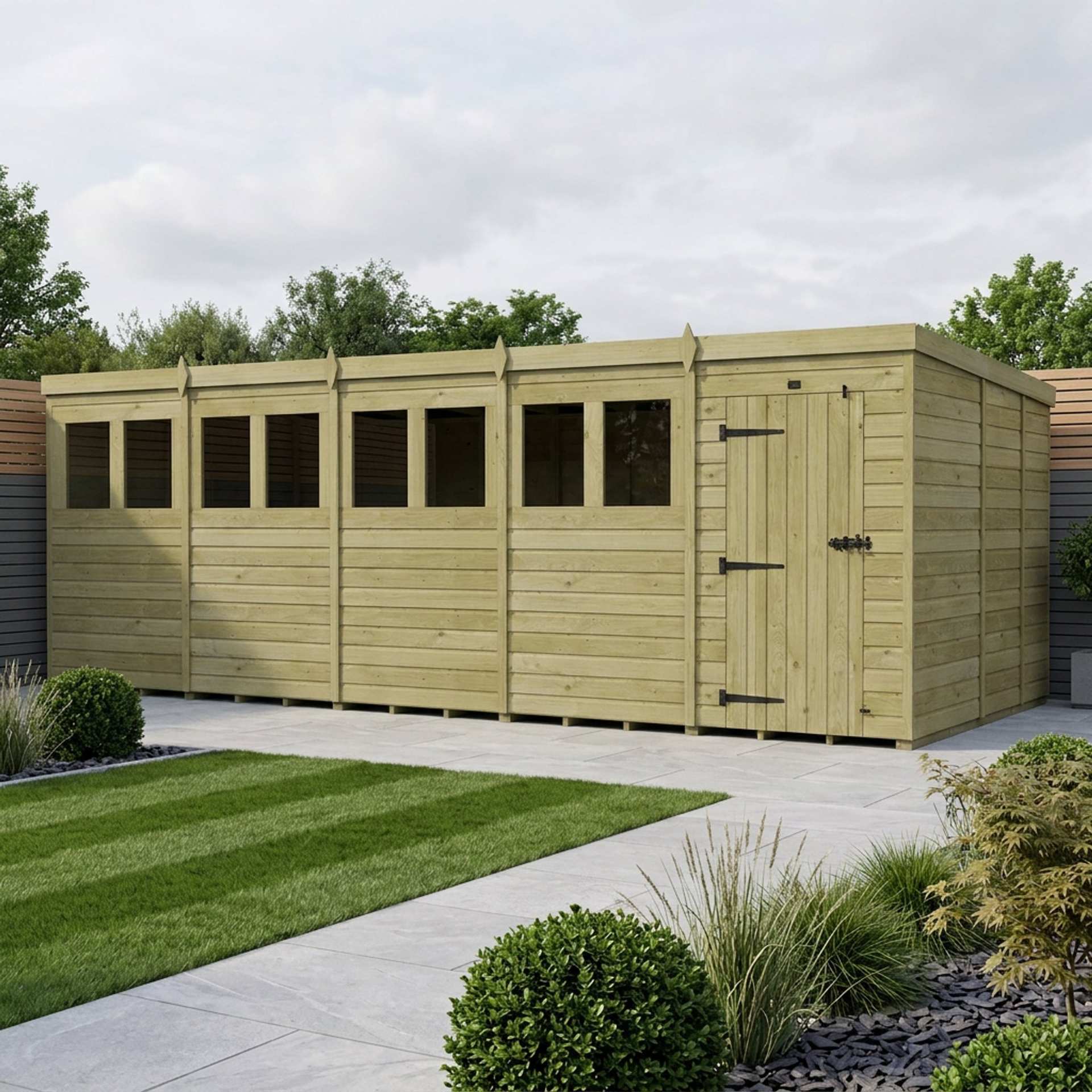 20 x 9 Pent Shed (Single Door, With Windows)