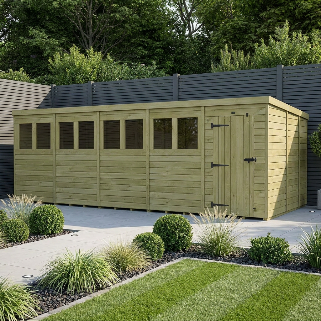 20 x 9 Pent Shed (Single Door, With Windows)