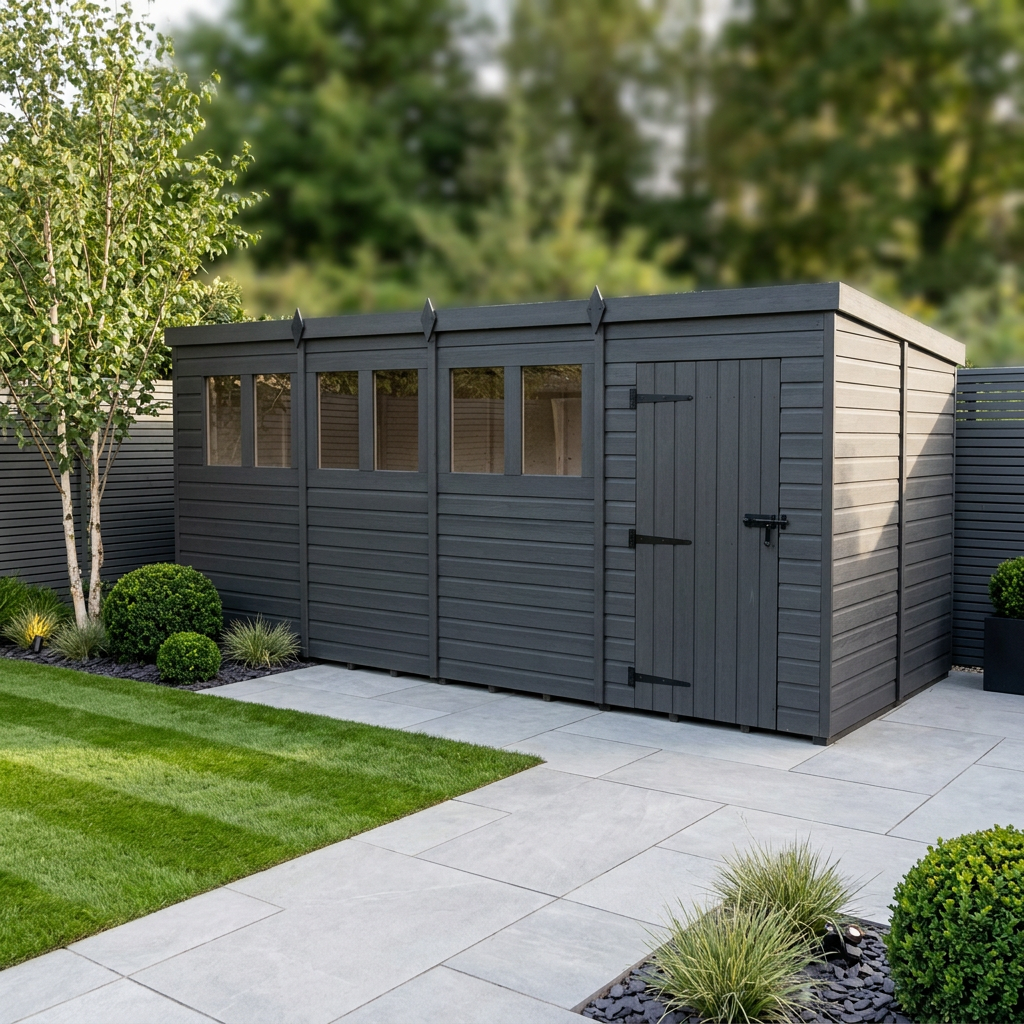 19x8 Pent Composite Shed (Single Door, With Windows)