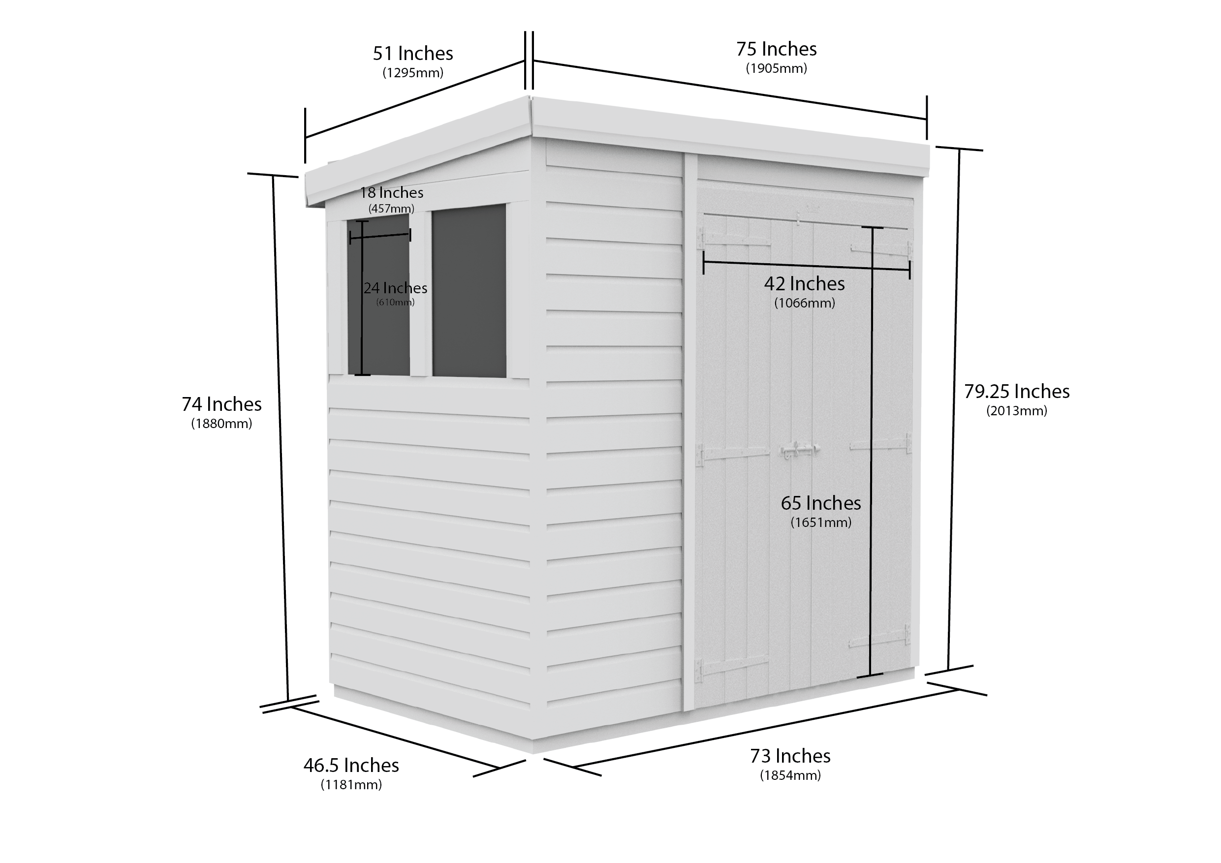 6 x 4 Pent Shed (Double Door, With Windows)