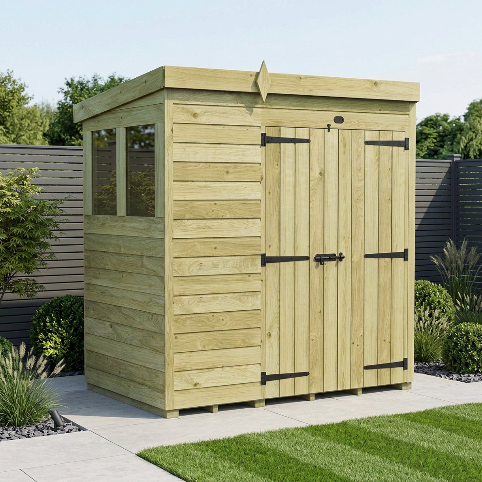 6 x 4 Pent Shed (Double Door, With Windows)