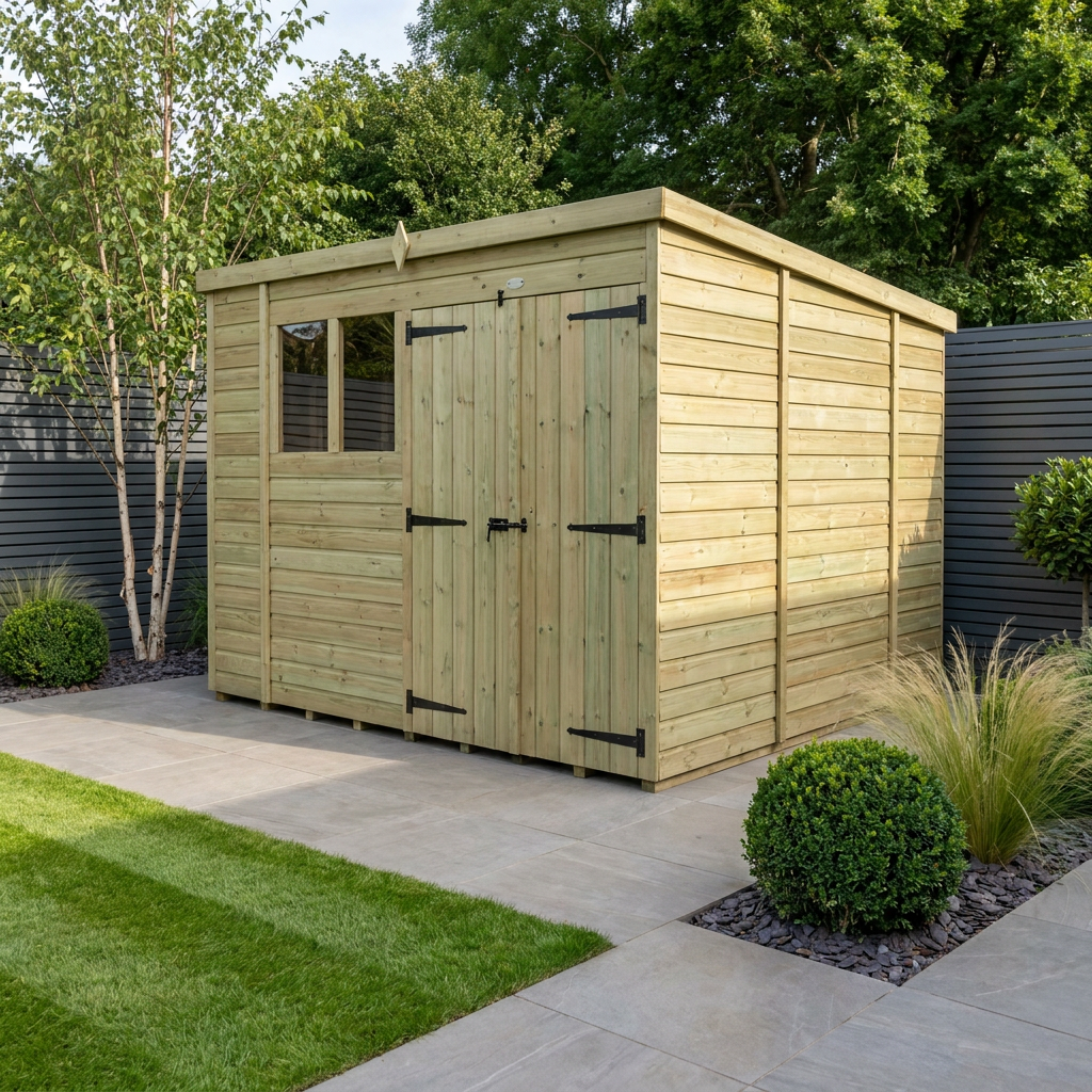 10 x 10 Pent Shed (Double Door, With Windows)