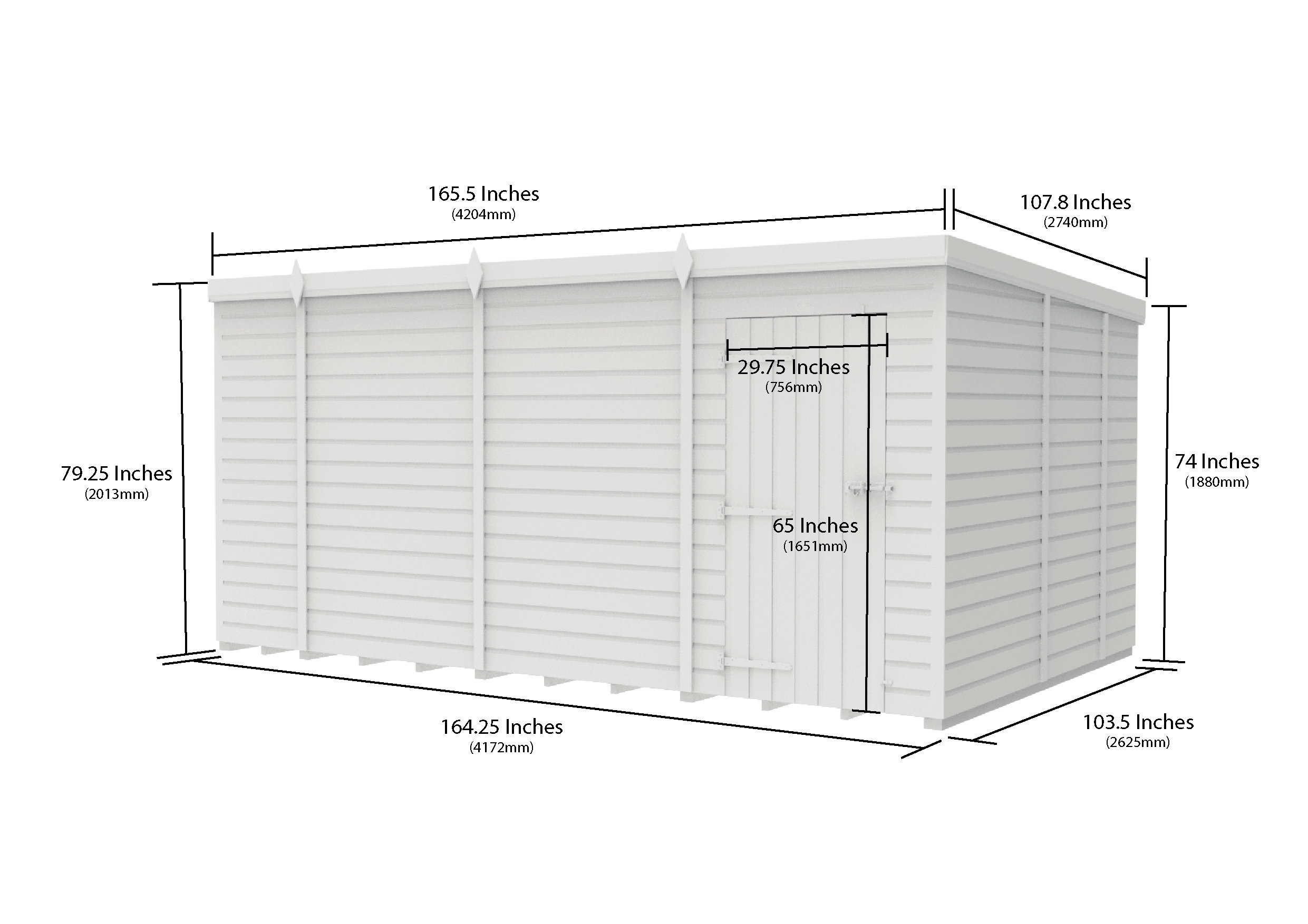 14 x 9 Pent Shed (Single Door, No Windows)