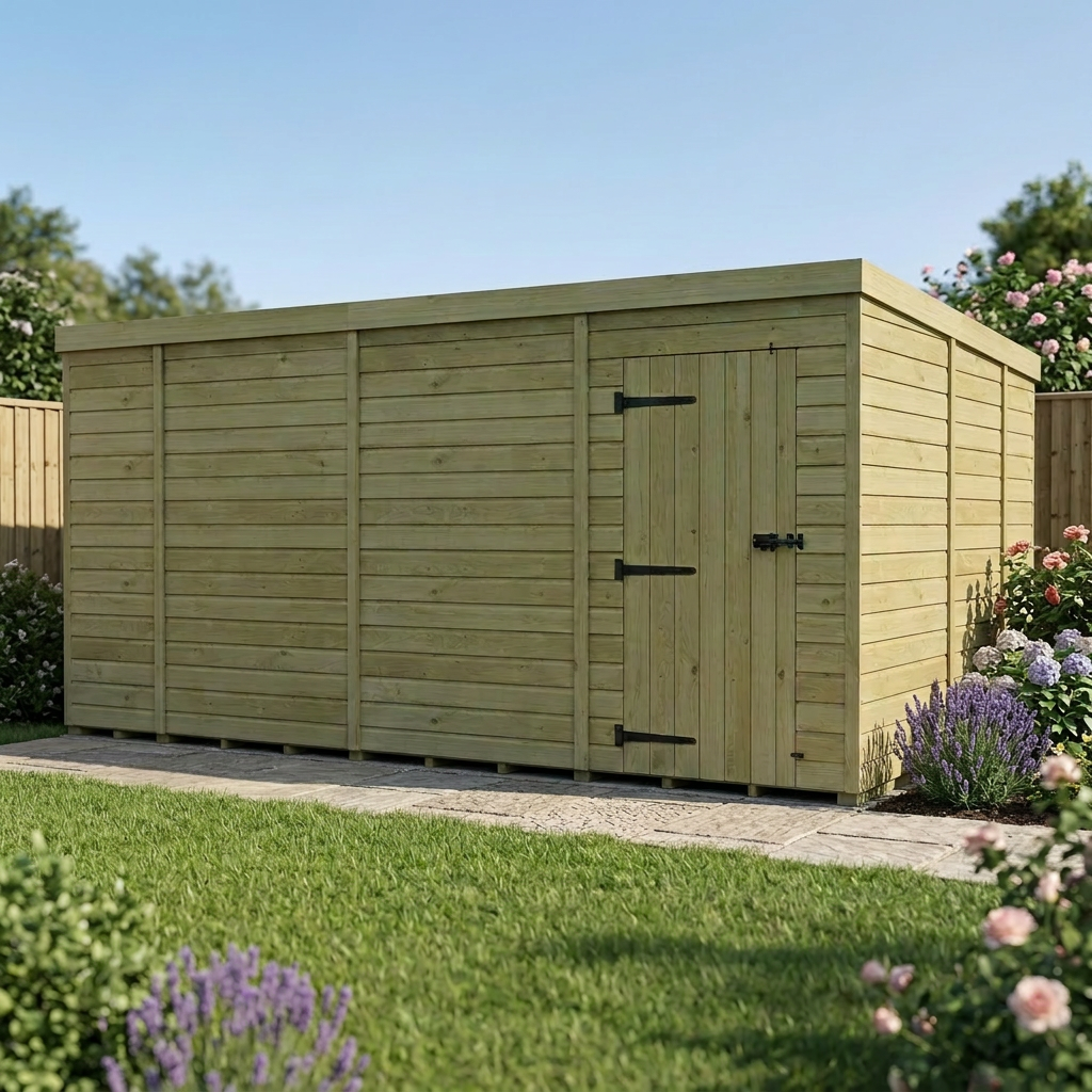 14 x 9 Pent Shed (Single Door, No Windows)