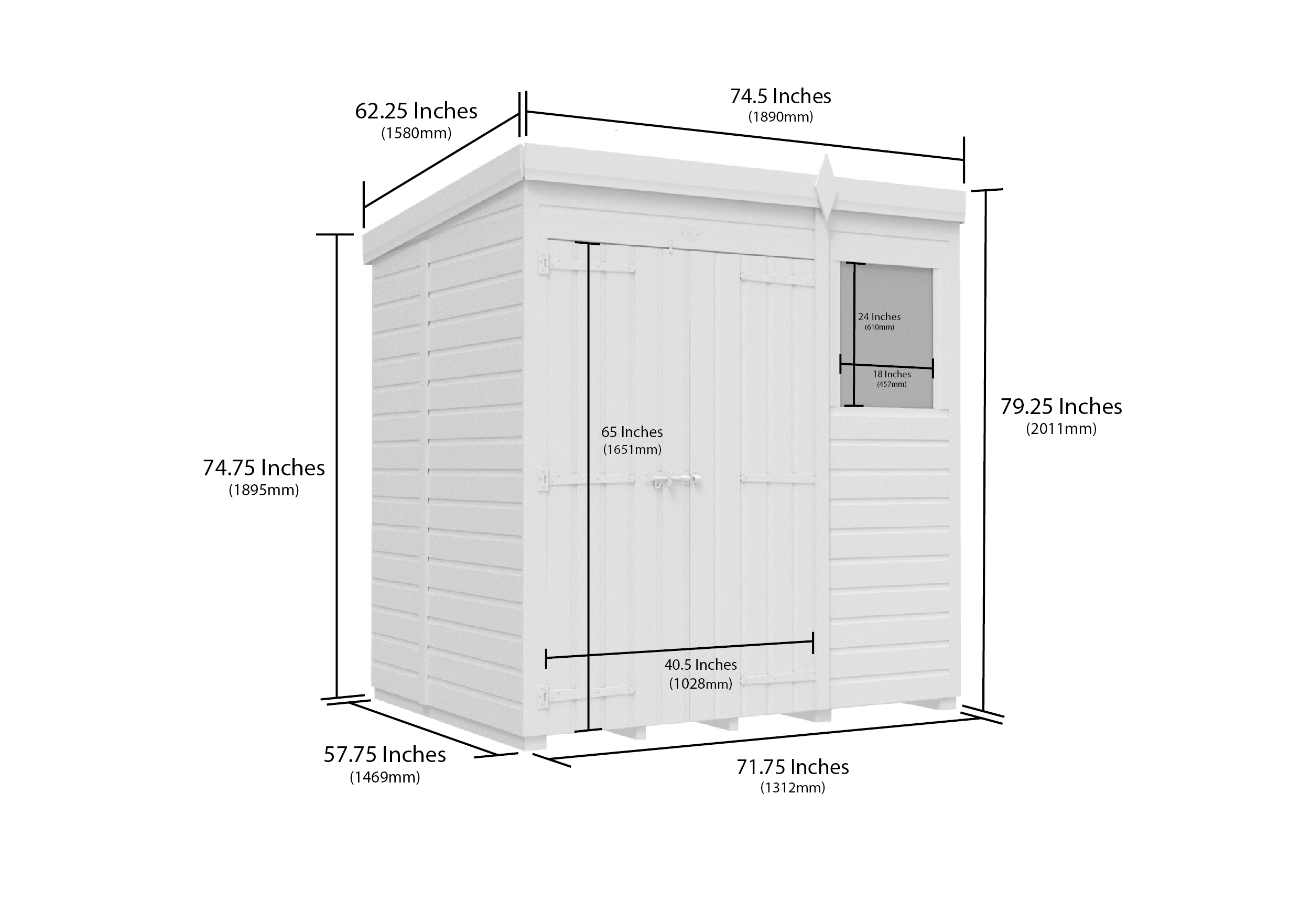 6 x 5 Pent Shed (Double Door, With Windows)