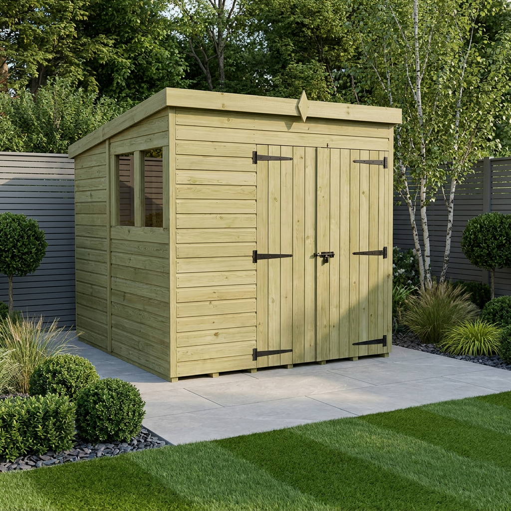 6 x 5 Pent Shed (Double Door, With Windows)
