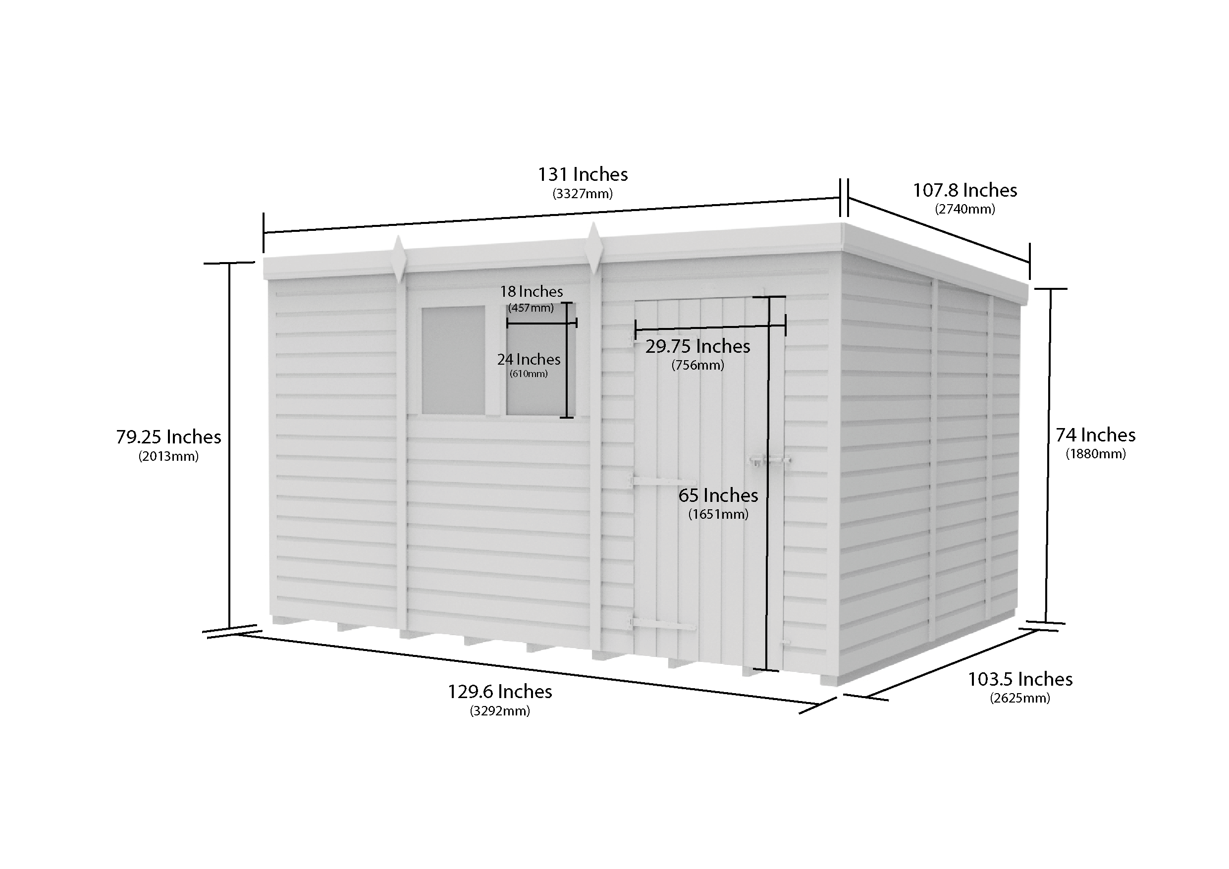 11 x 9 Pent Shed (Single Door, With Windows)
