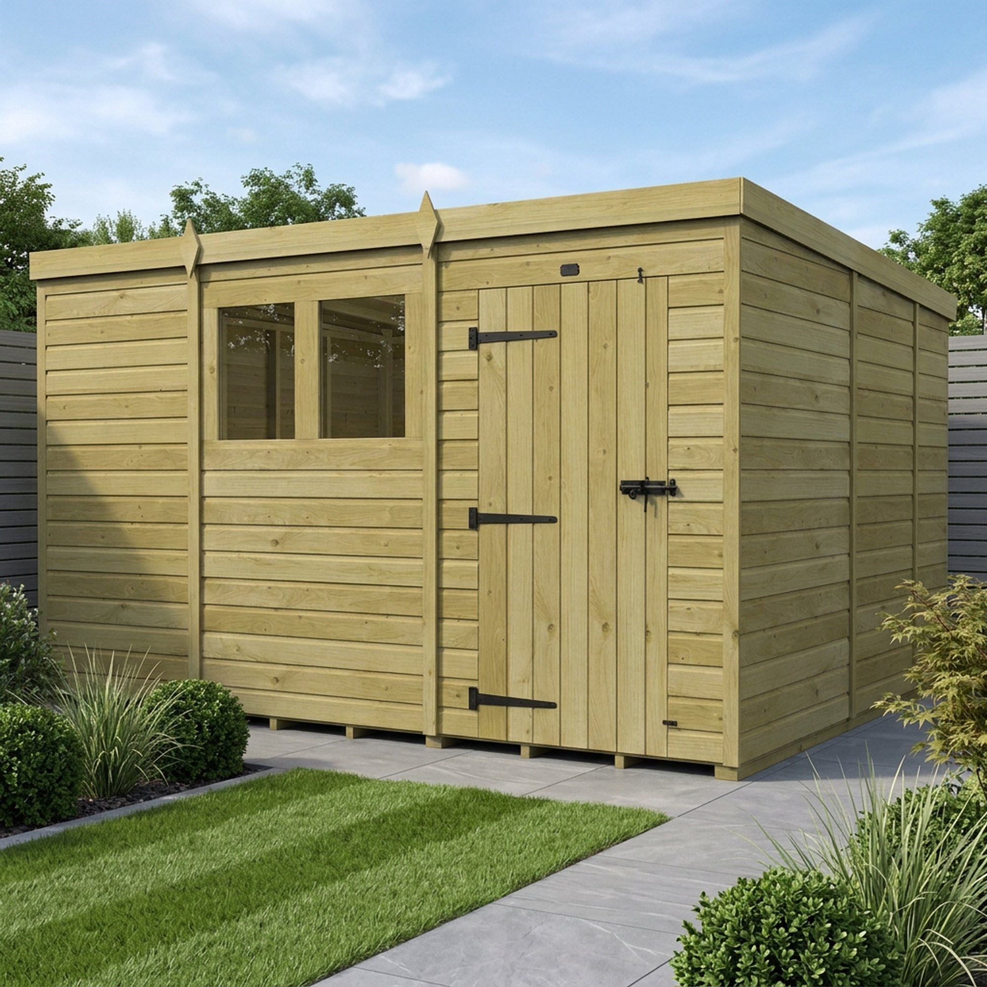11 x 9 Pent Shed (Single Door, With Windows)