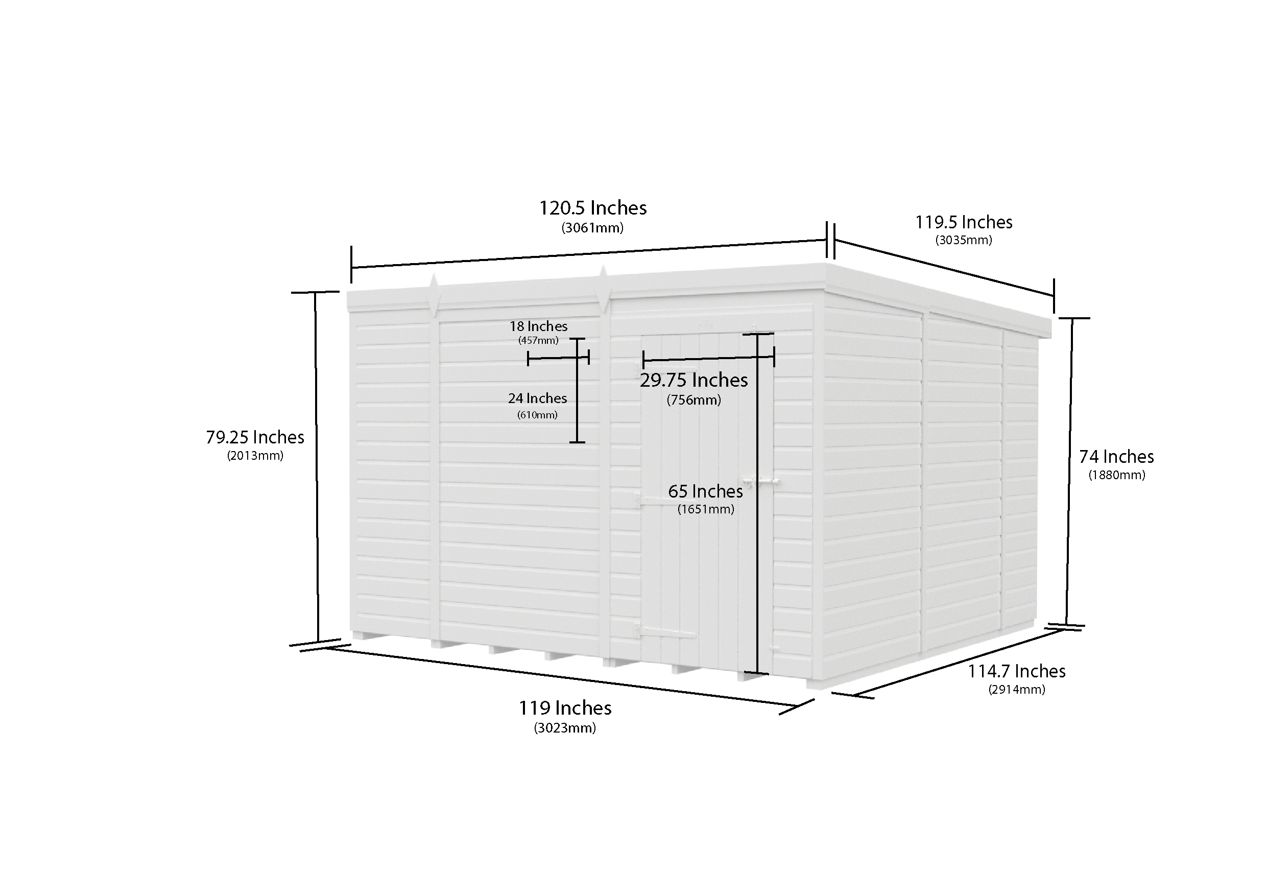 10 x 10 Pent Shed (Single Door, No Windows)