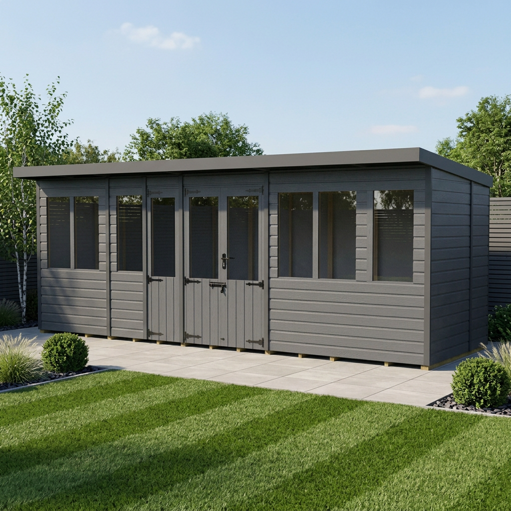 20x5 Composite Pent Summer House (Double Doors, With Windows)