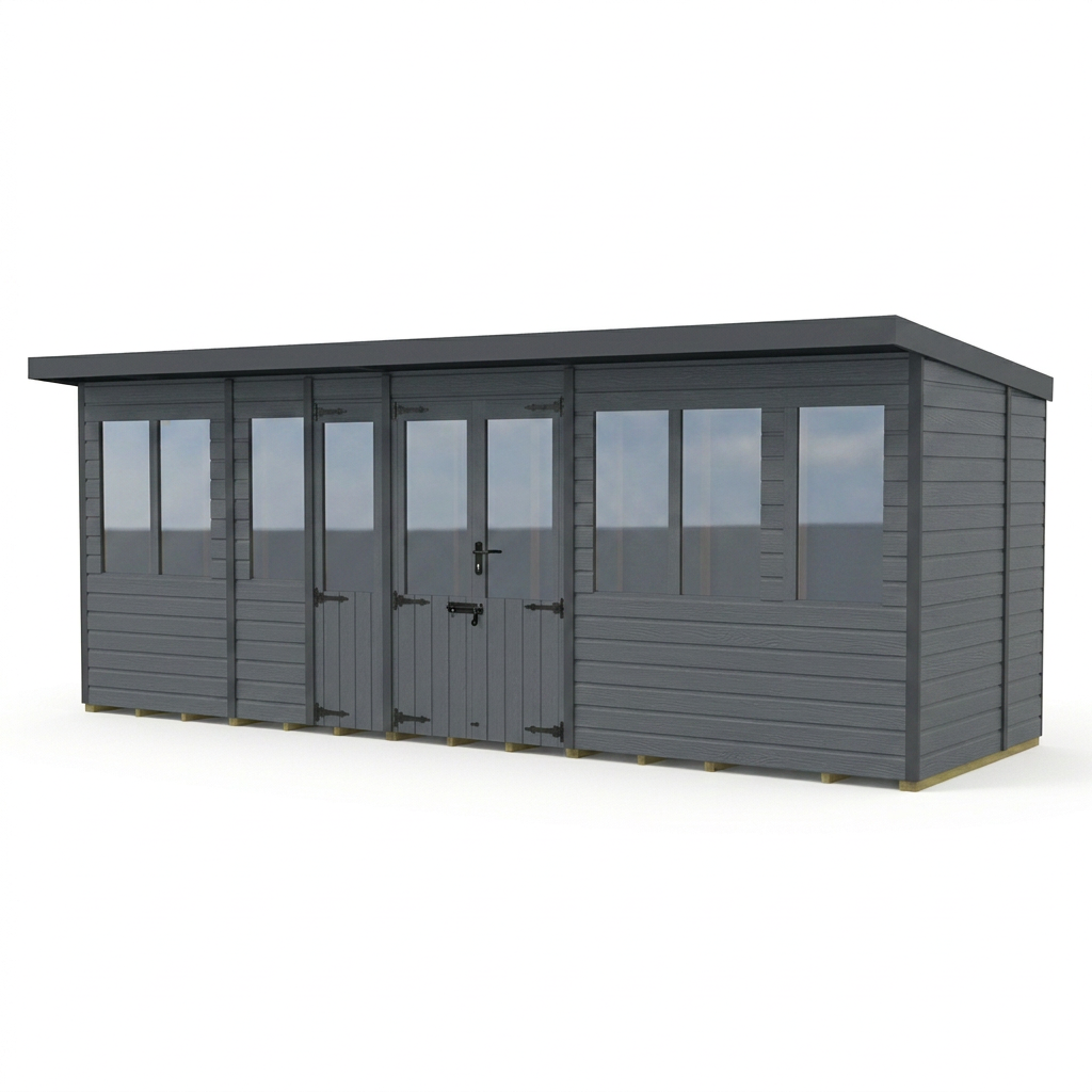 20x5 Composite Pent Summer House (Double Doors, With Windows)