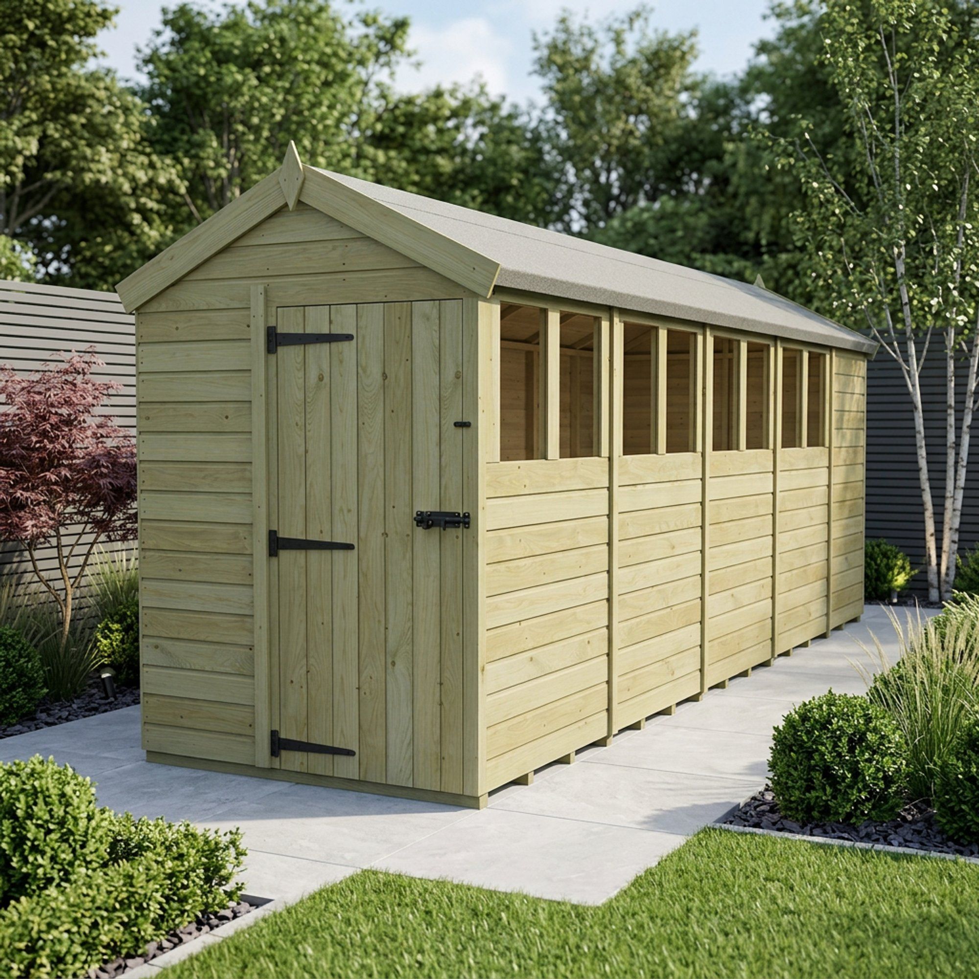5 x 19 Apex Shed (Single Door, With Windows)