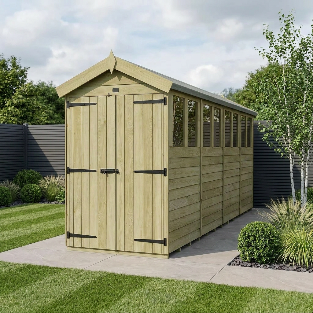 4 x 16 Apex Shed (Double Door, With Windows)