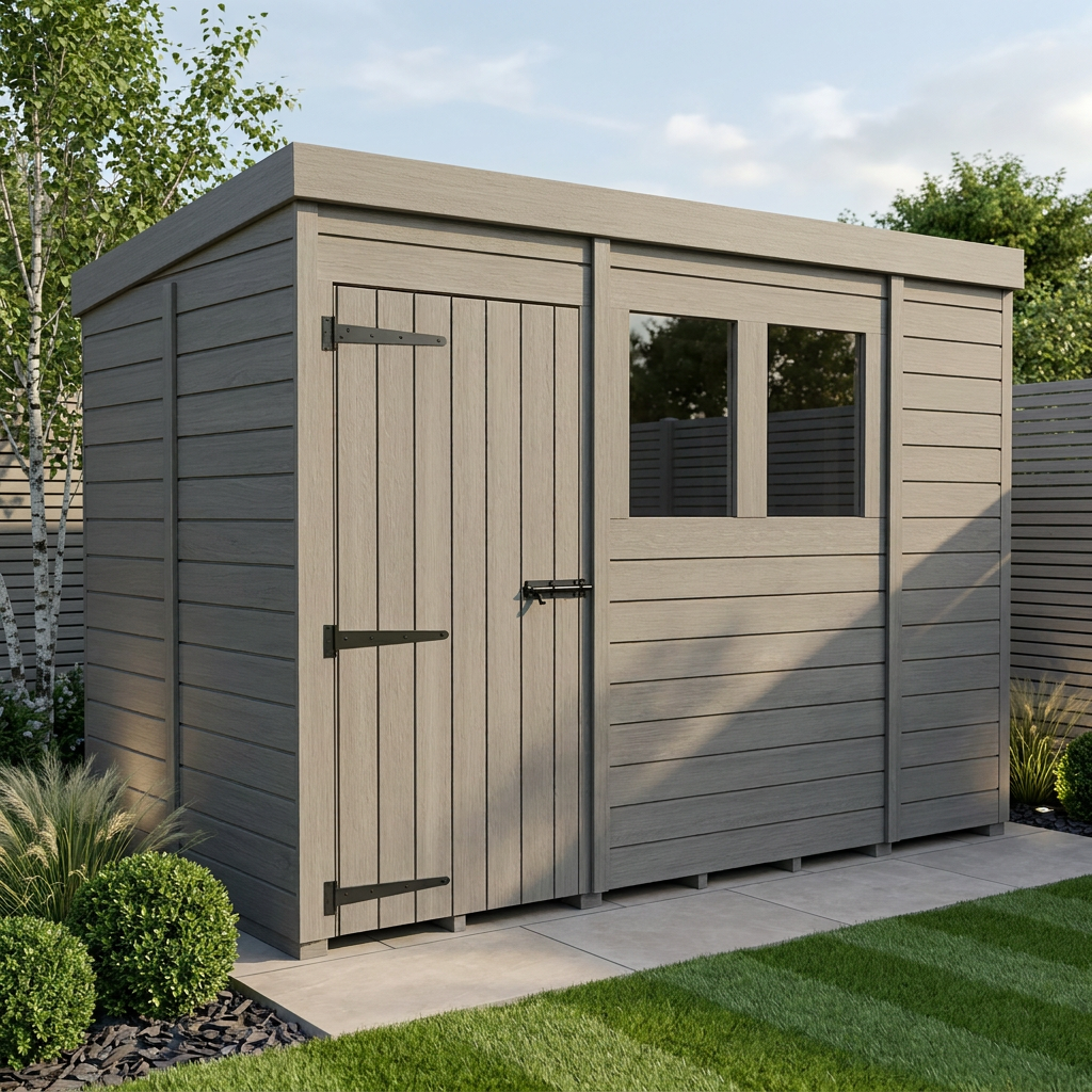 5x9 Pent Composite Shed (Single Door, With Windows)