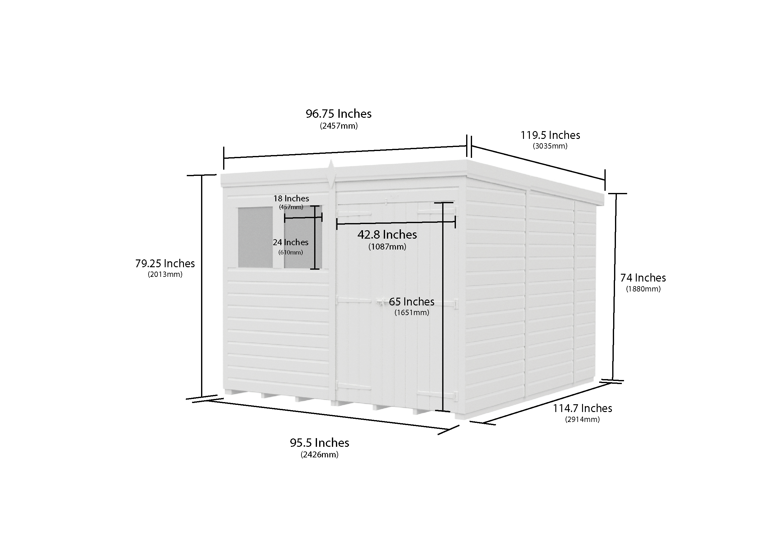 8 x 10 Pent Shed (Double Door, No Windows)