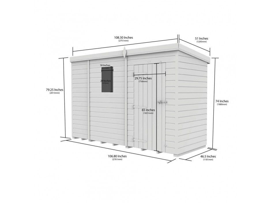 9x4 Pent Composite Shed (Single Door, No Windows)