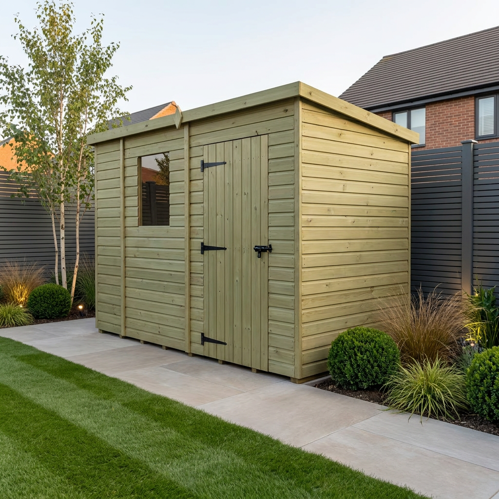 9 x 4 Pent Shed (Single Door, With Windows)