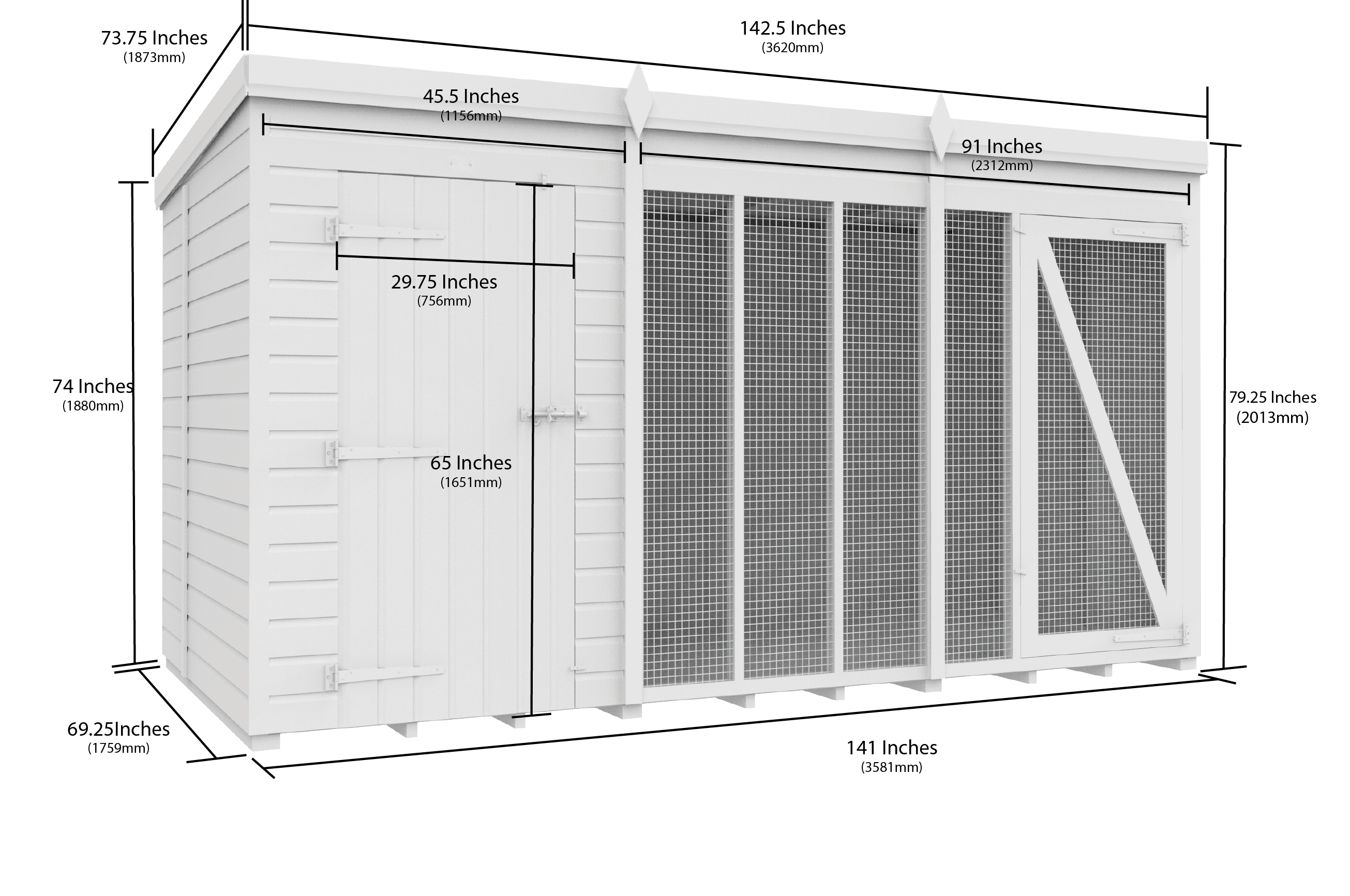 12 x 6 Dog Kennel And Run (Full Height)