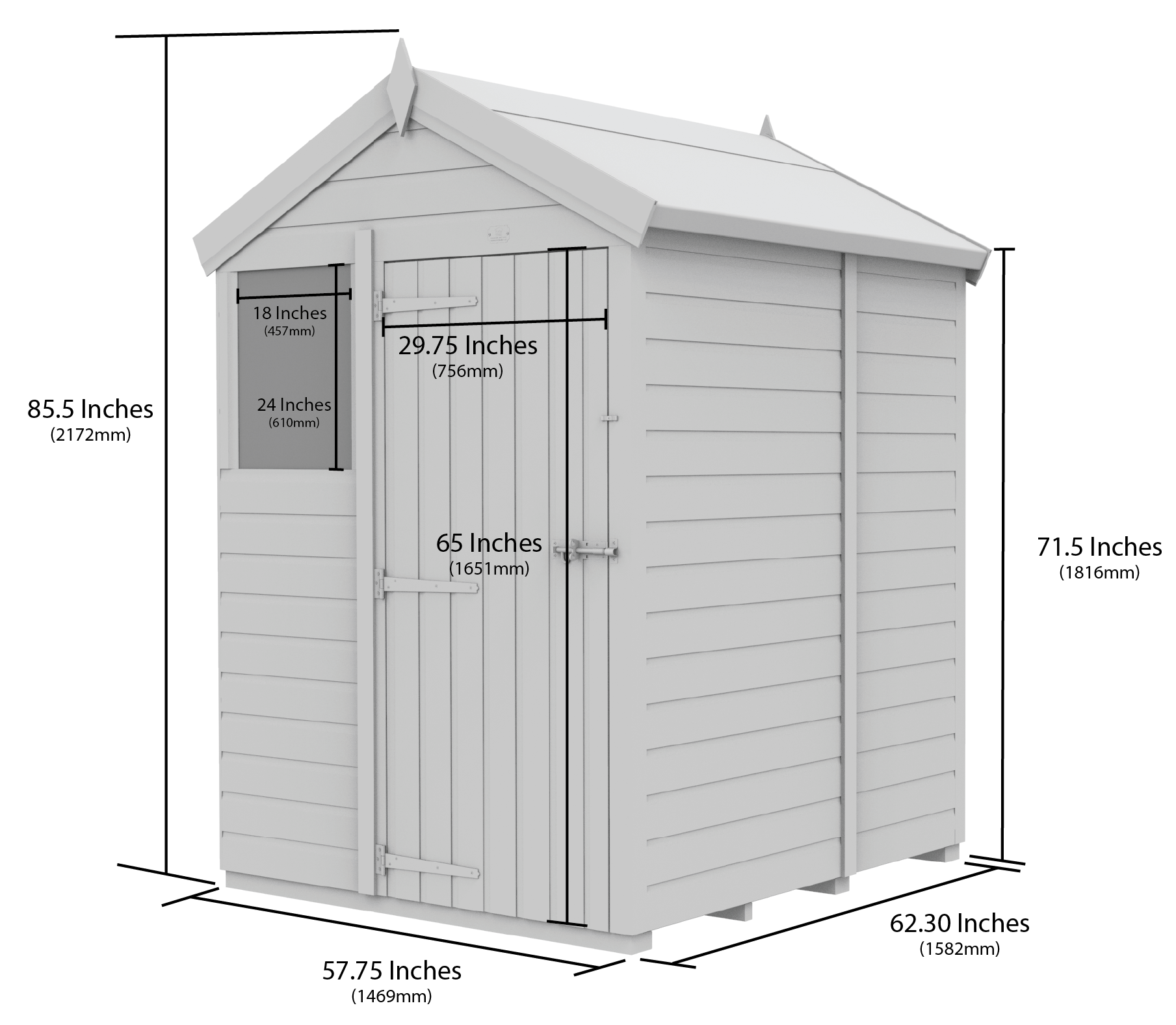 5 x 5 Apex Shed (Single Door, No Windows)