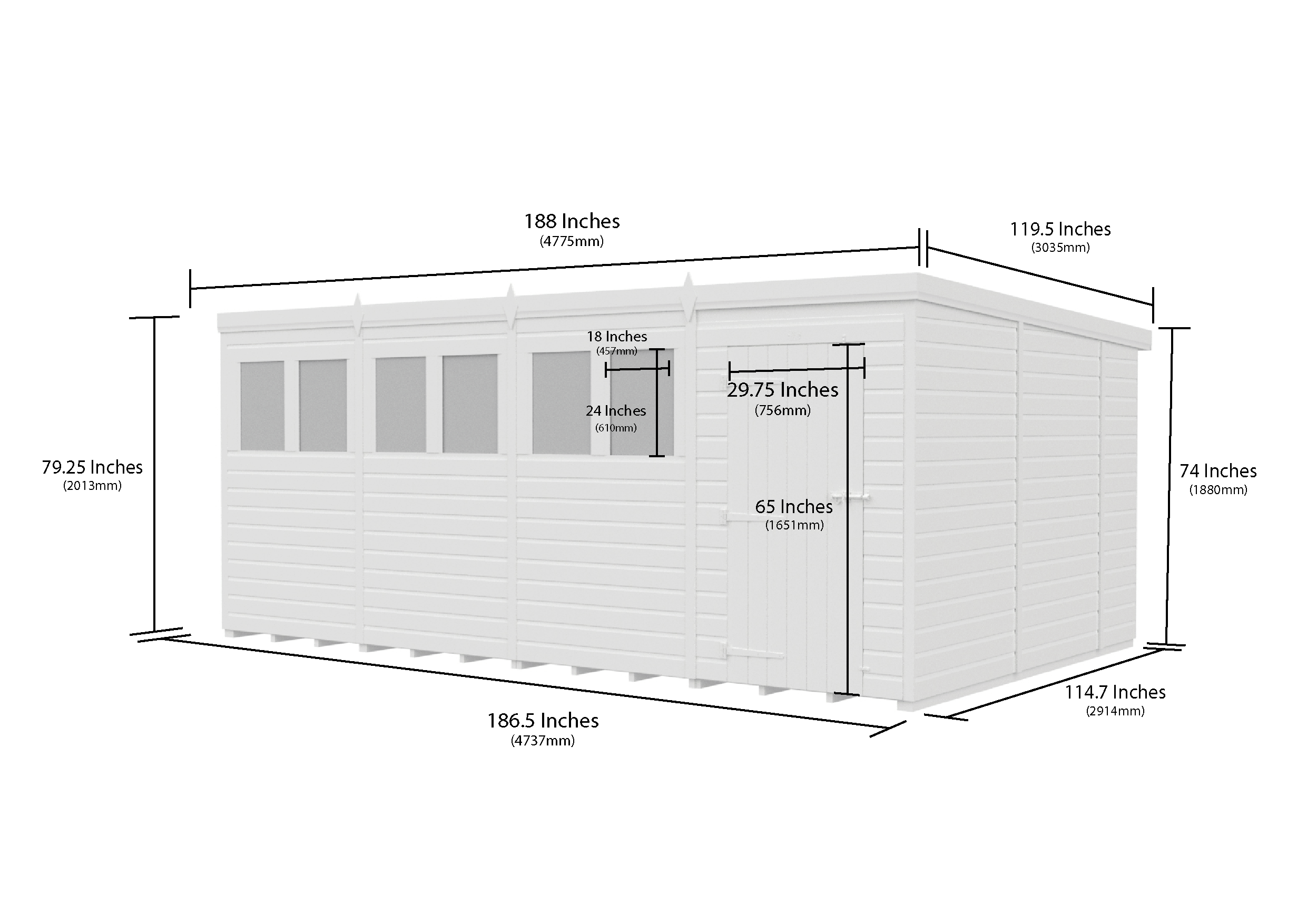 16x10 Pent Composite Shed (Single Door, With Windows)