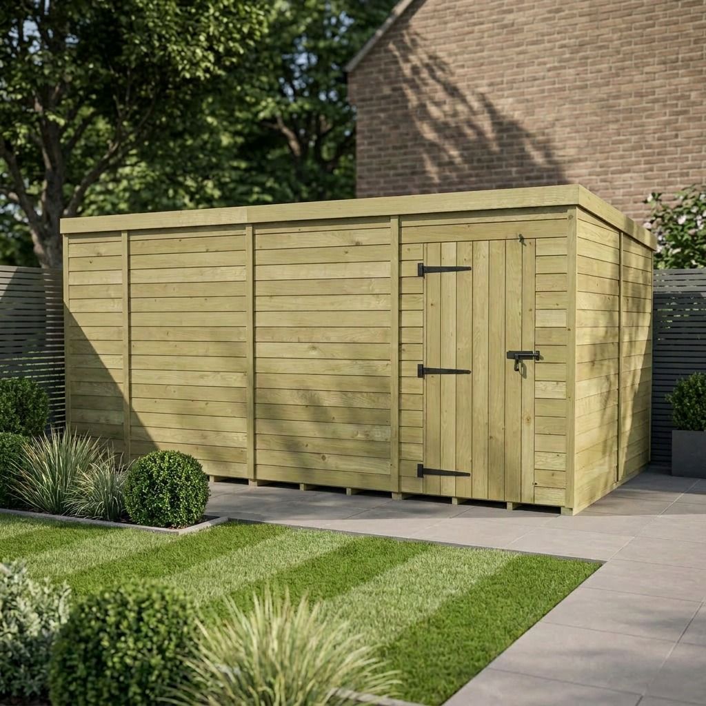 14 x 8 Pent Shed (Single Door, No Windows)