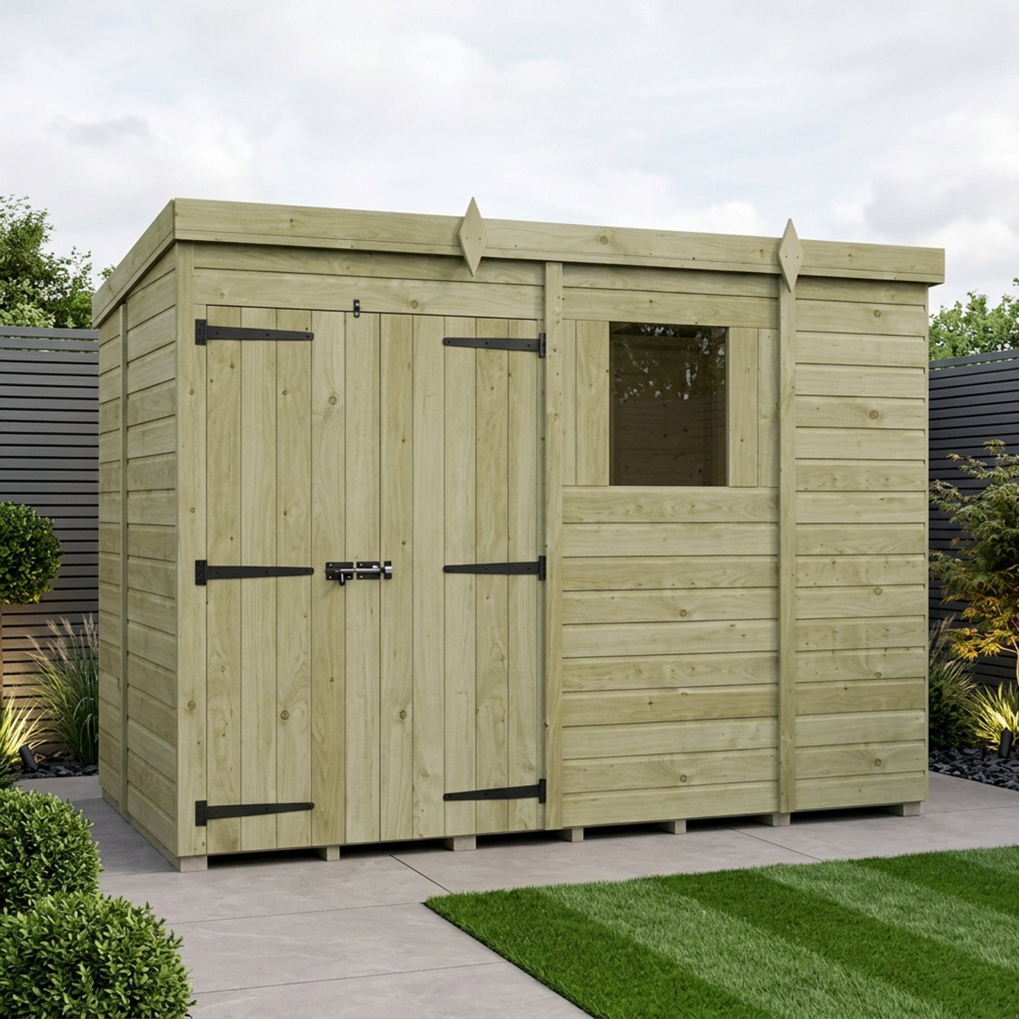 9 x 5 Pent Shed (Double Door, With Windows)